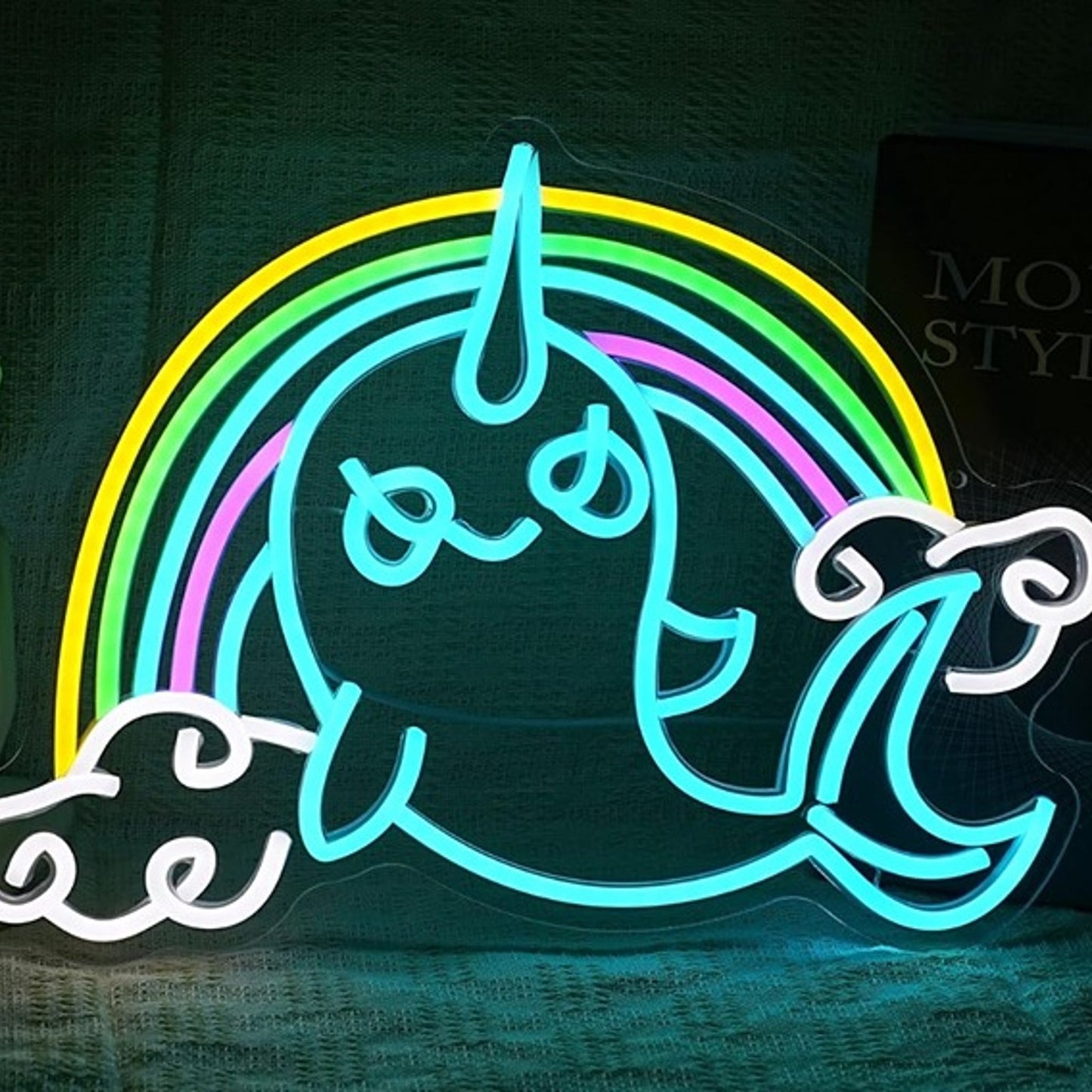 Fun Bright Rainbow Narwhal LED Night Light Room Wall Decoration