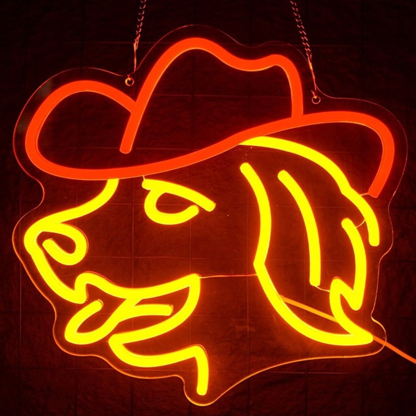 Fun Bright Yellow Golden Retriever in Red Cowboy Hat LED Night Light Room Decor