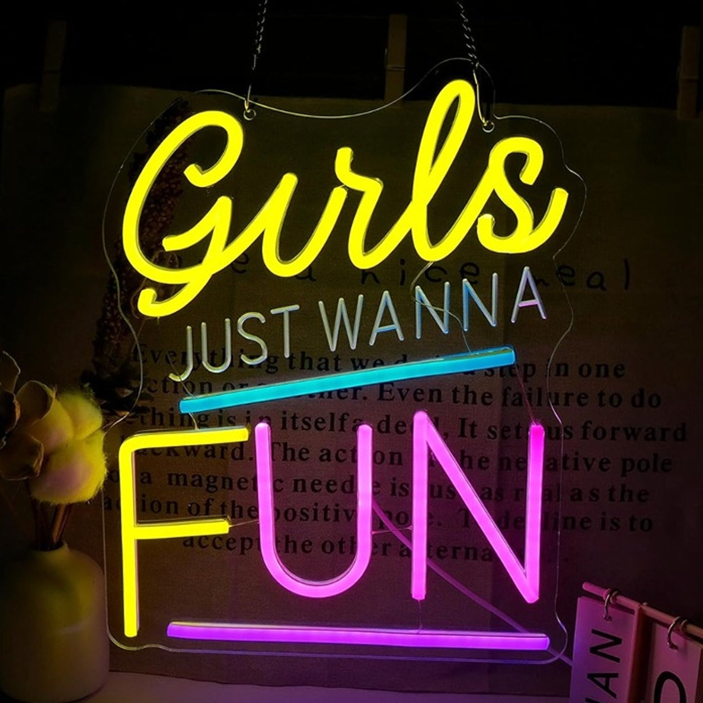 Lovely Bright Colorful “Girls Just Wanna Have Fun” Night Light Room Wall Decor