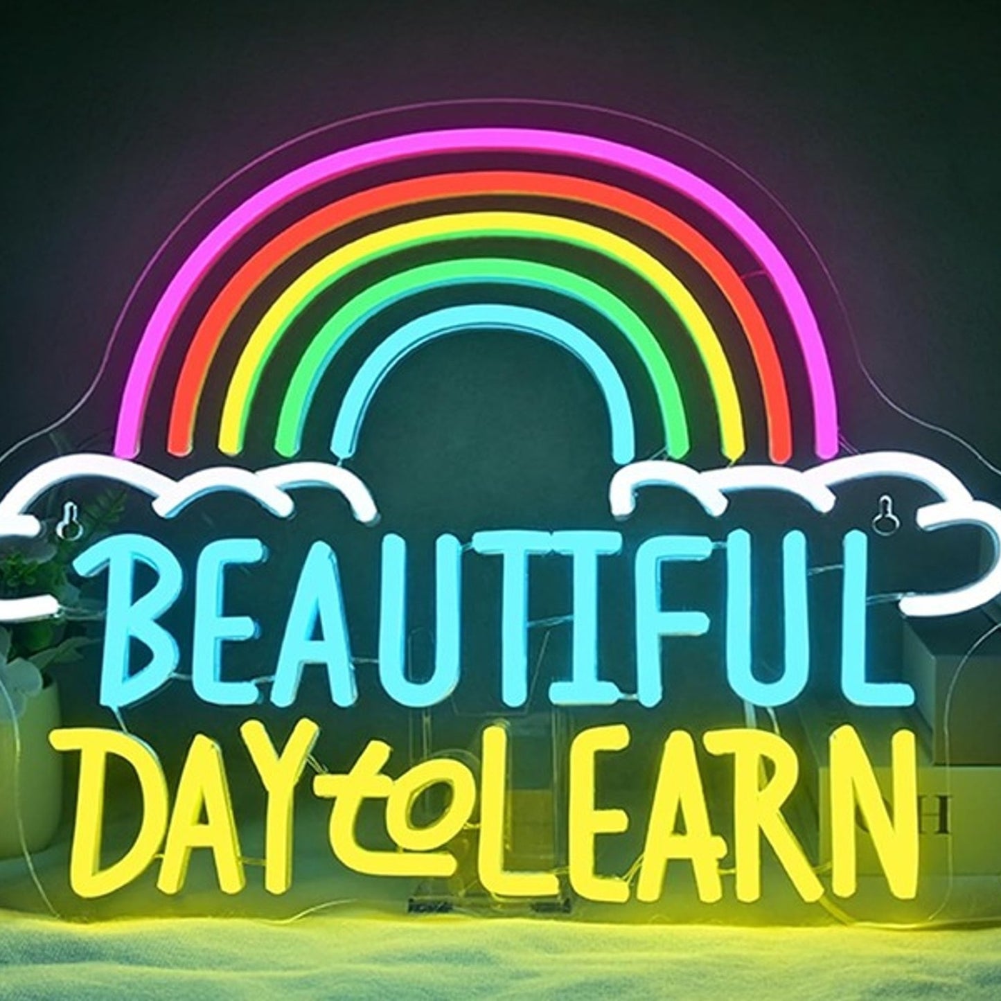 Lovely Bright Colorful Rainbow “Beautiful Day to Learn” Night Light Wall Decor