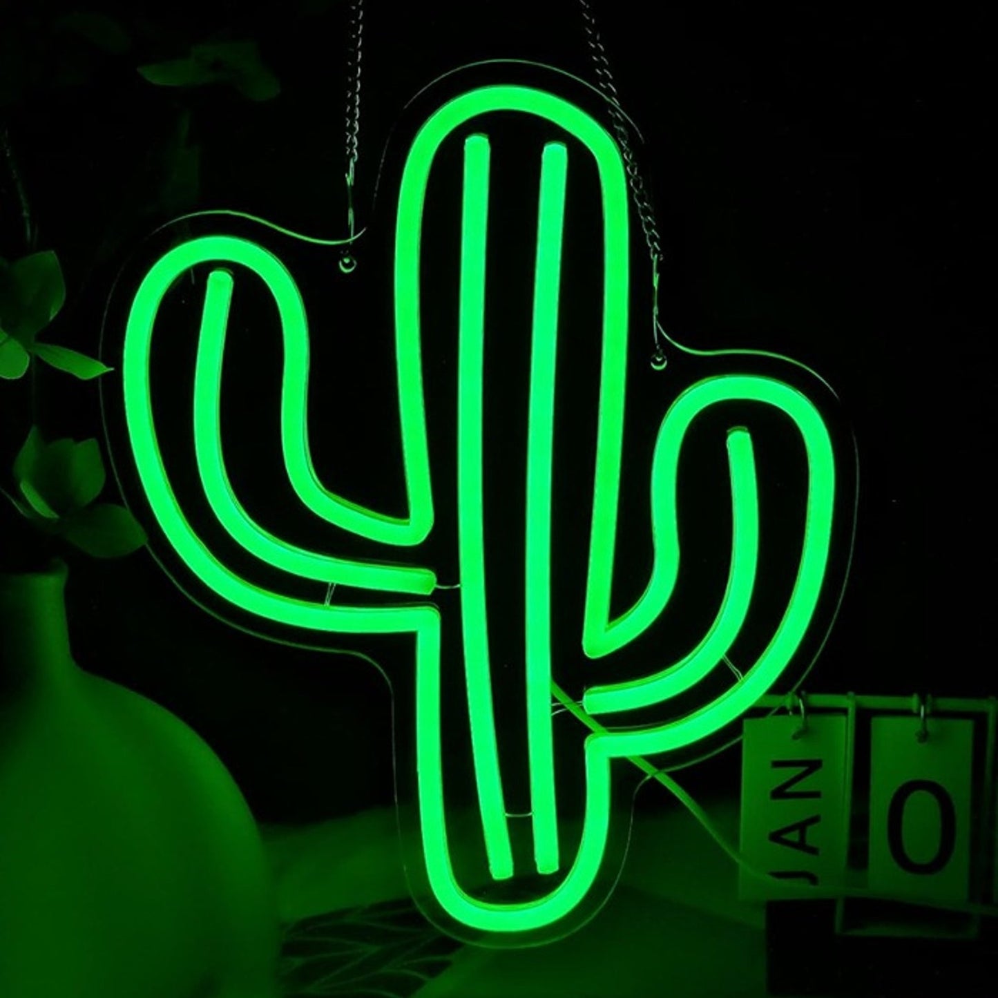 Fun Bright Green Cartoon Cactus LED Night Light Room Wall Decoration