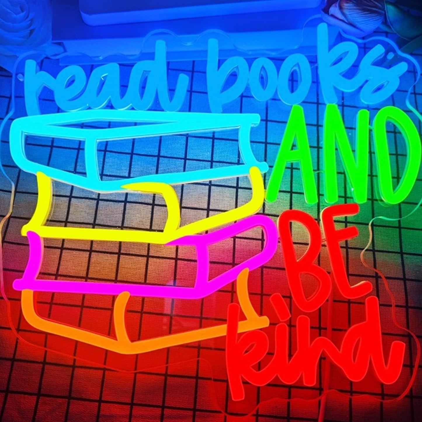 Lovely Bright Colorful “Read Books & Be Kind” LED Night Light Room Wall Decor
