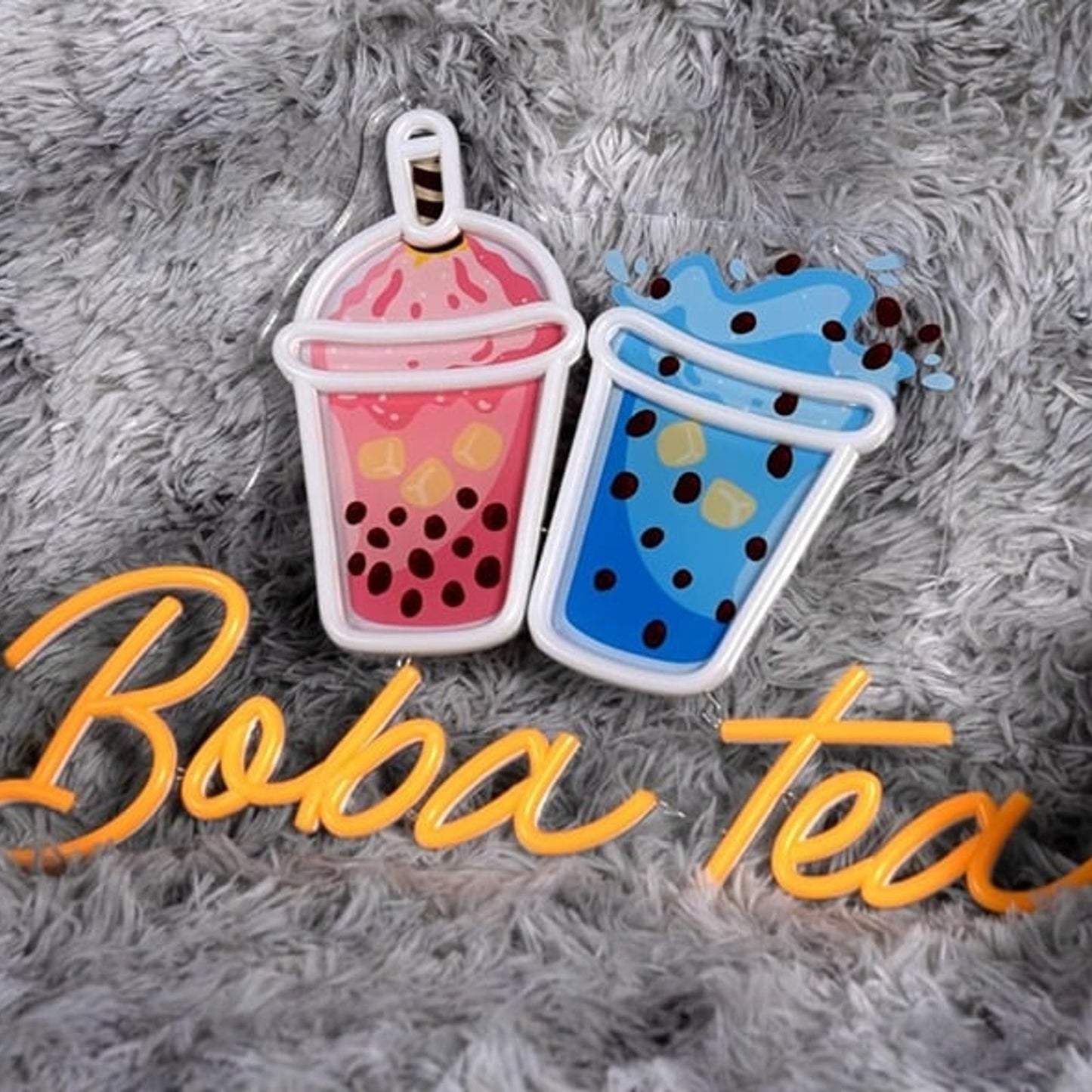 Vivid Bright Pink / Blue Tasty Boba Tea LED Night Light Shop Room Wall Decor