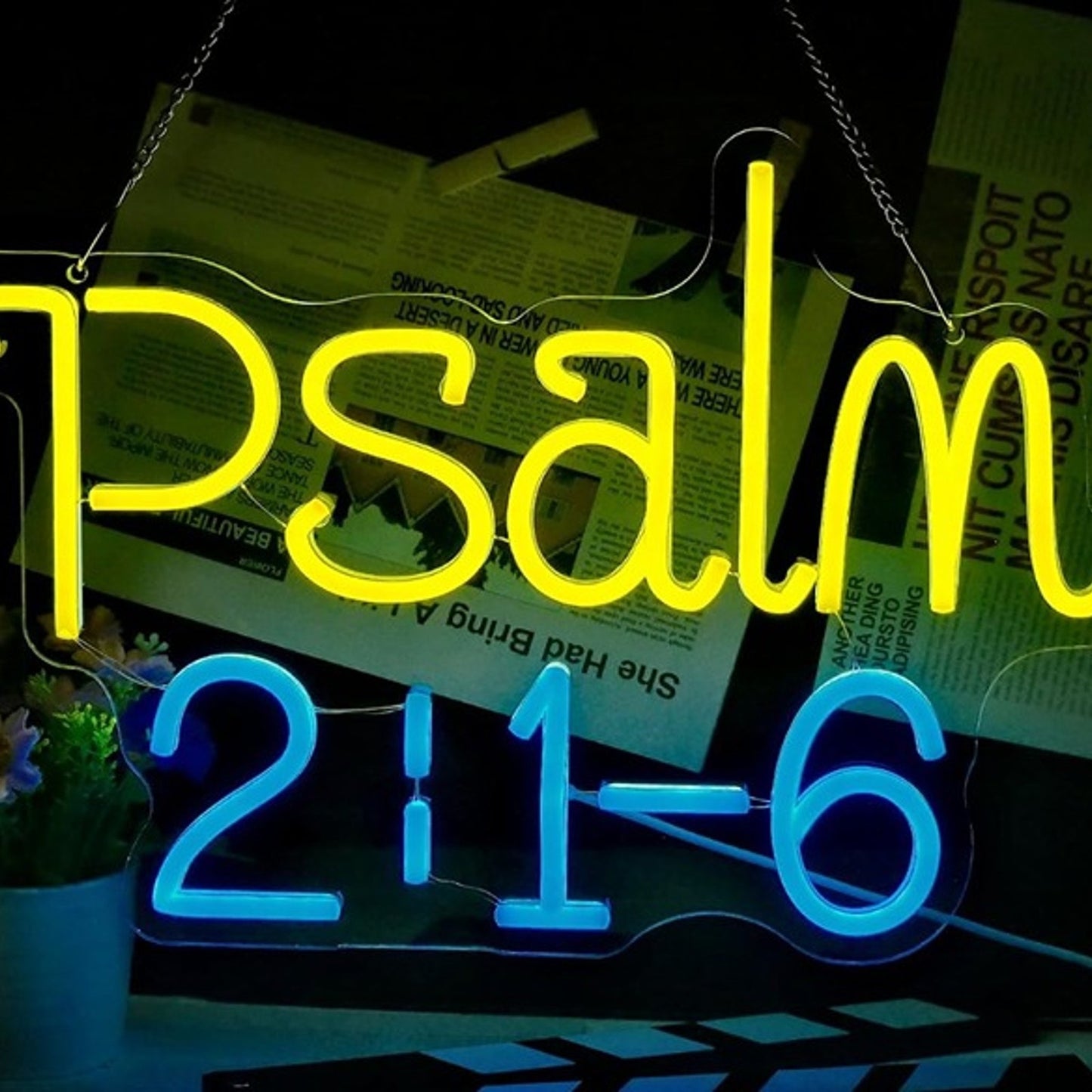 Lovely Bright Blue / Yellow “Psalm 2:1-6” LED Night Light Room Wall Decoration