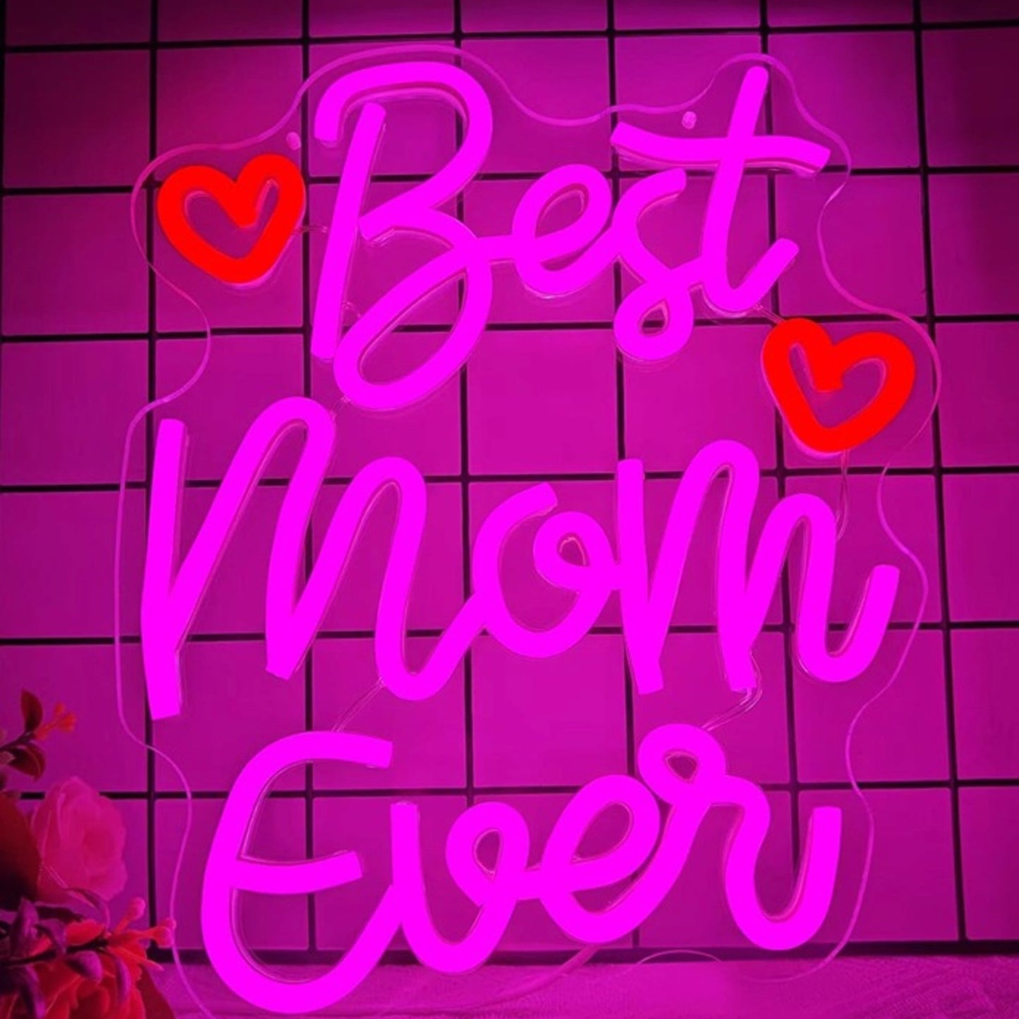 Lovely Bright Pink “Best Mom Ever” LED Night Light Room Wall Decoration