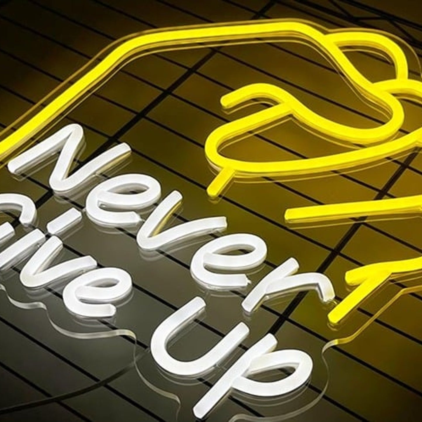Powerful Bright Yellow Fist “Never Give Up” LED Night Light Motivation Decor