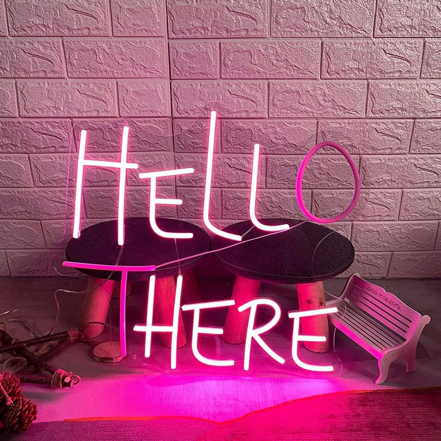 Funny Bright Vivid Pink Hello There / Hell Here LED Night Light Room Wall Decora