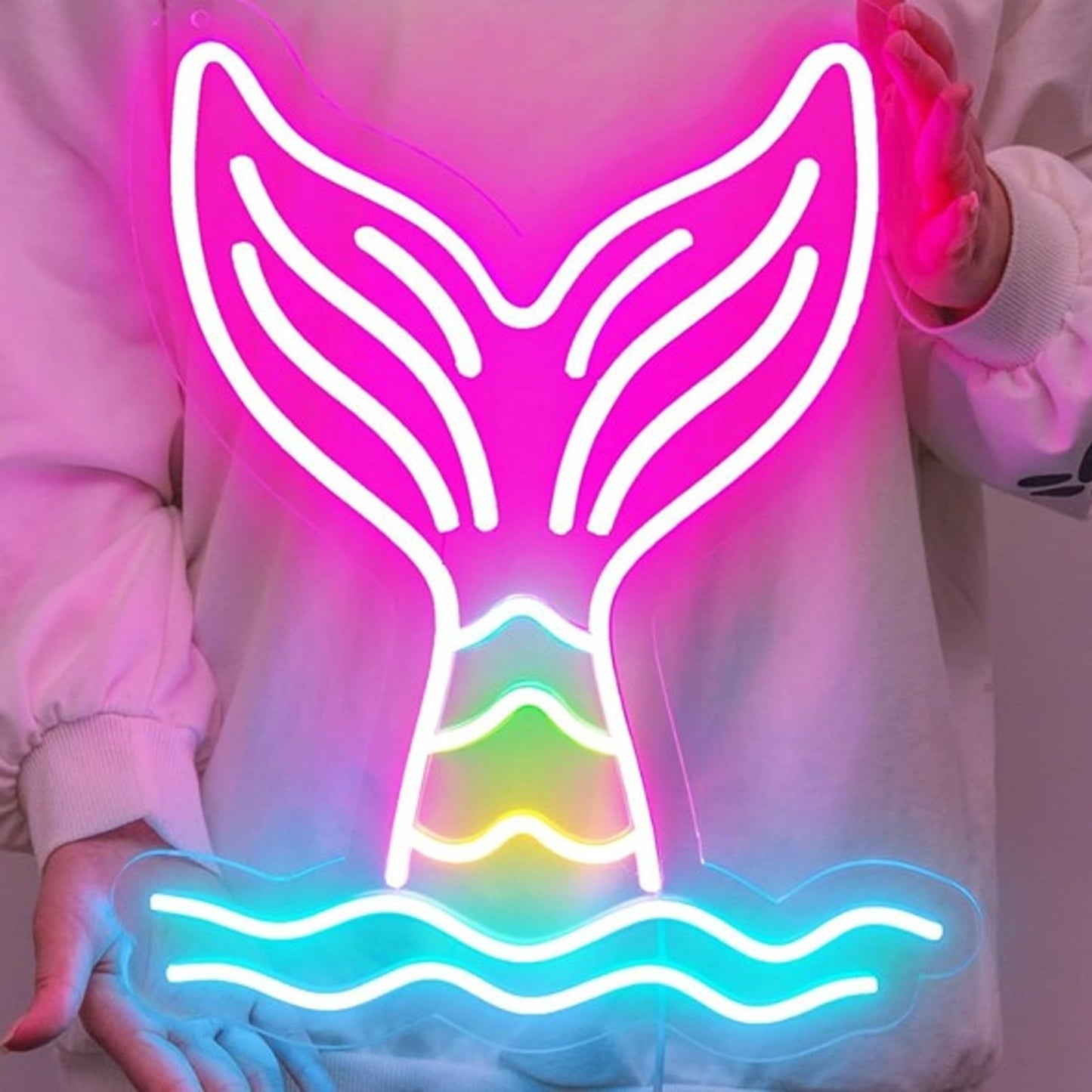 Lovely Vivid Bright Colorful Mermaid Tail LED Night Light Room Wall Decoration