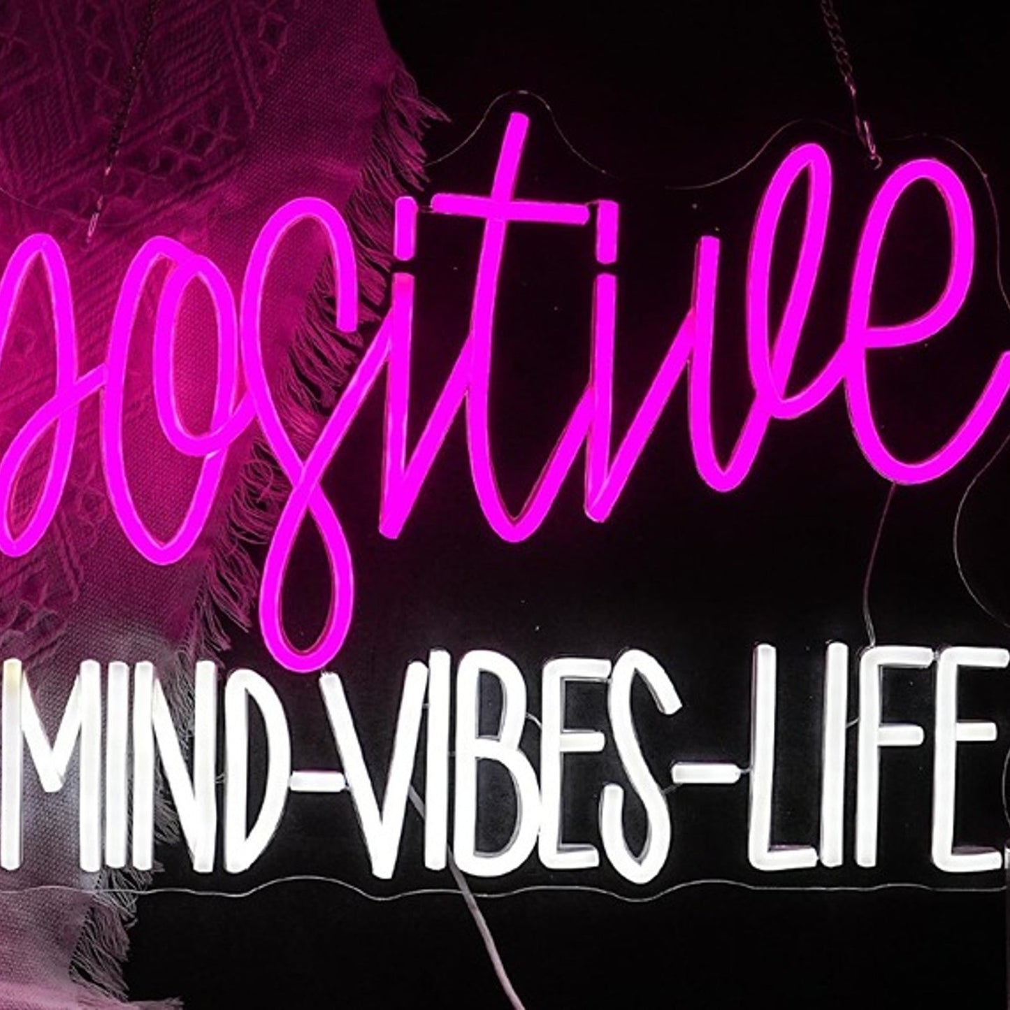 Vivid Bright Pink “Positive Mind - Vibes - Life” LED Night Light Room Wall Decor