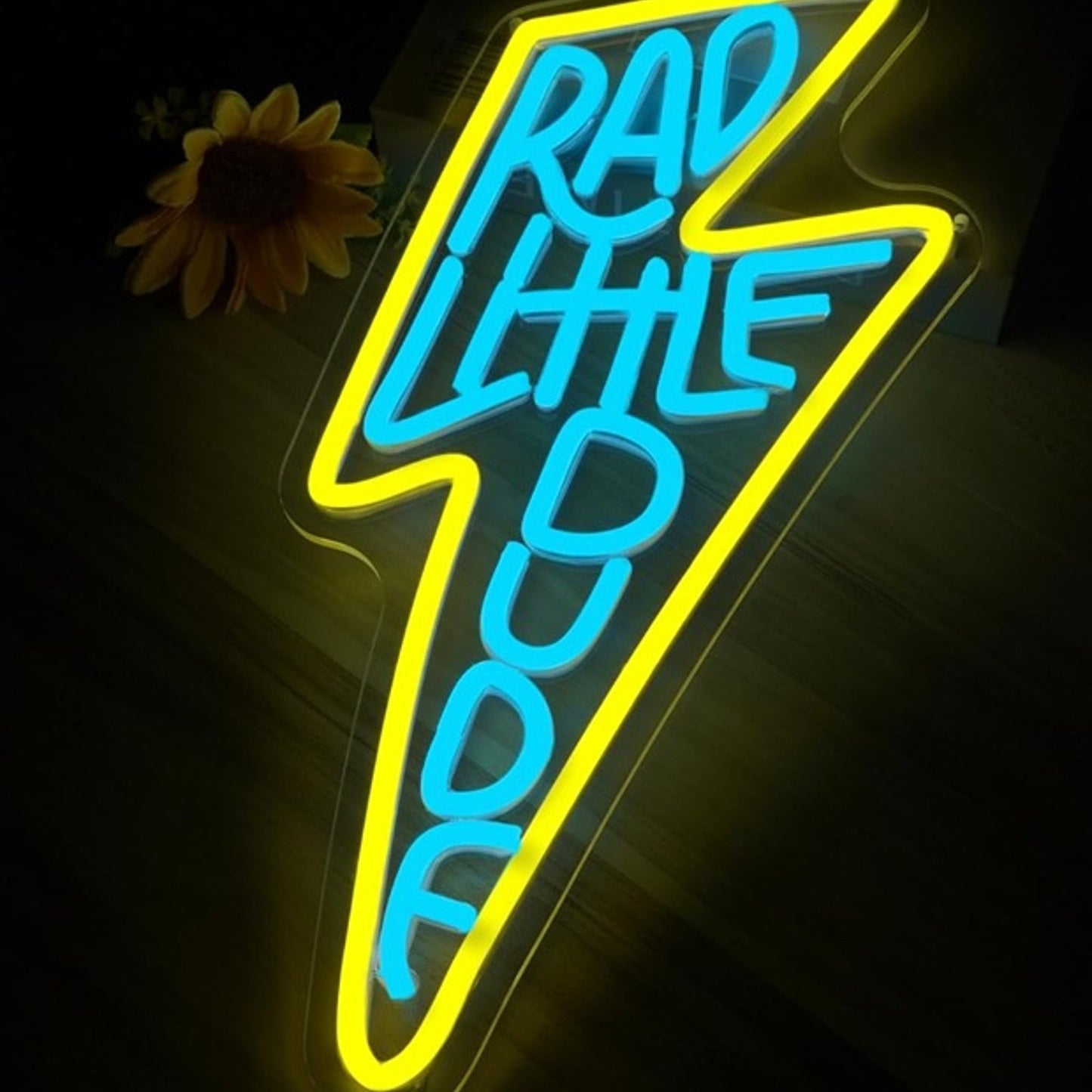 Fun Bright Yellow / Blue “Rad Little Dude” Lightning Bolt LED Night Light Decor