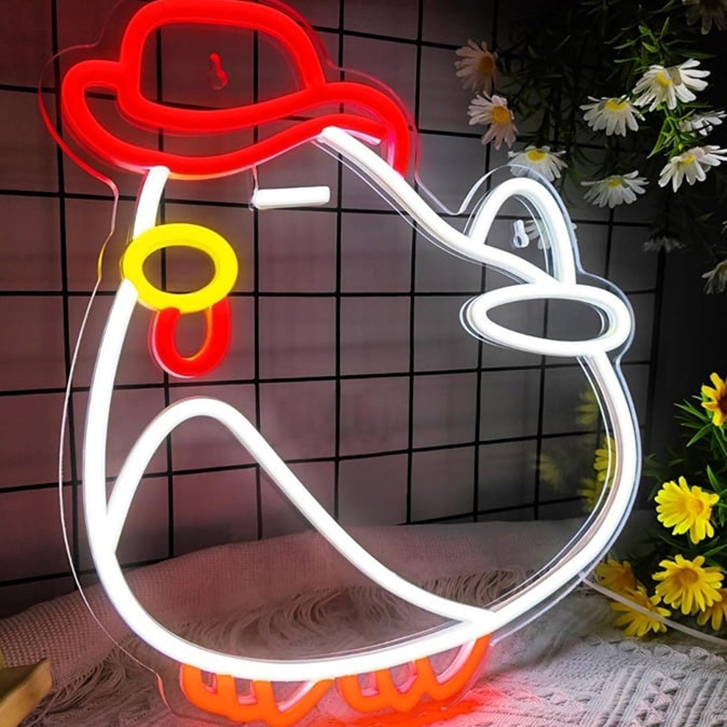 Fun Bright Plump Cowboy Chicken LED Night Light Room Wall Decor