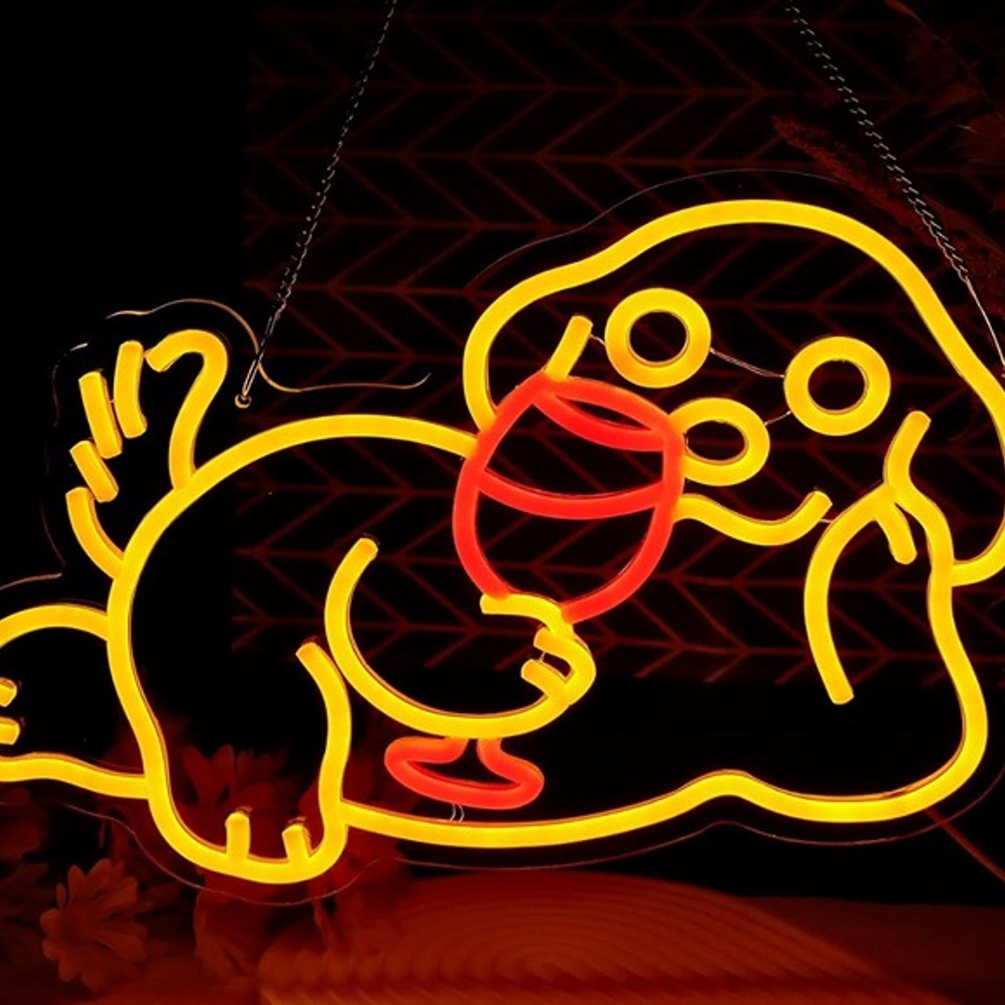 Fun Bright Yellow Resting Puppy Dog Drink Wine Night Light Bar Room Wall Decor