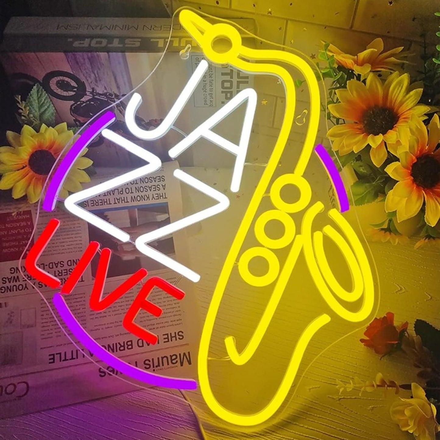 Vivid Bright Jazz Live Saxophone LED Night Light Room Wall Music Concert Decor