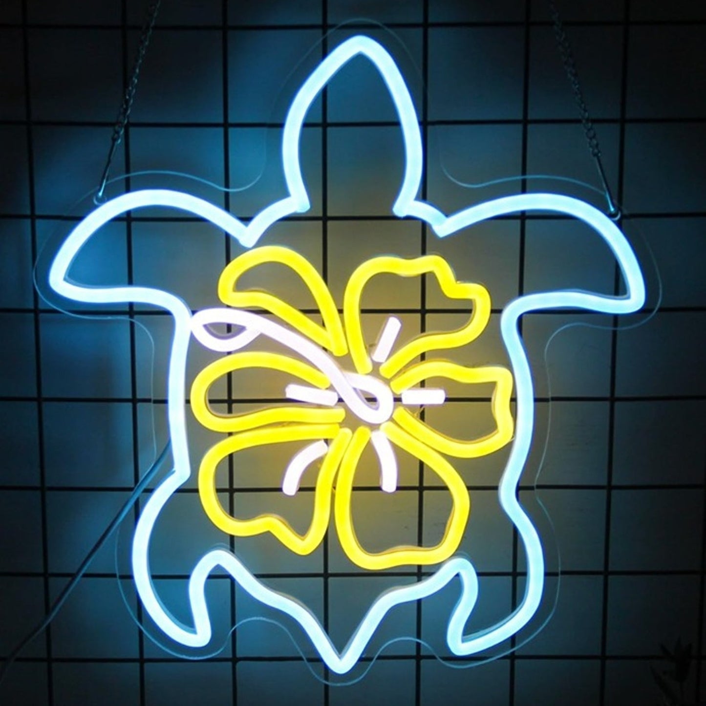 Lovely Blue / Yellow Flower Hawaiian Sea Turtle LED Night Light Room Wall Decor