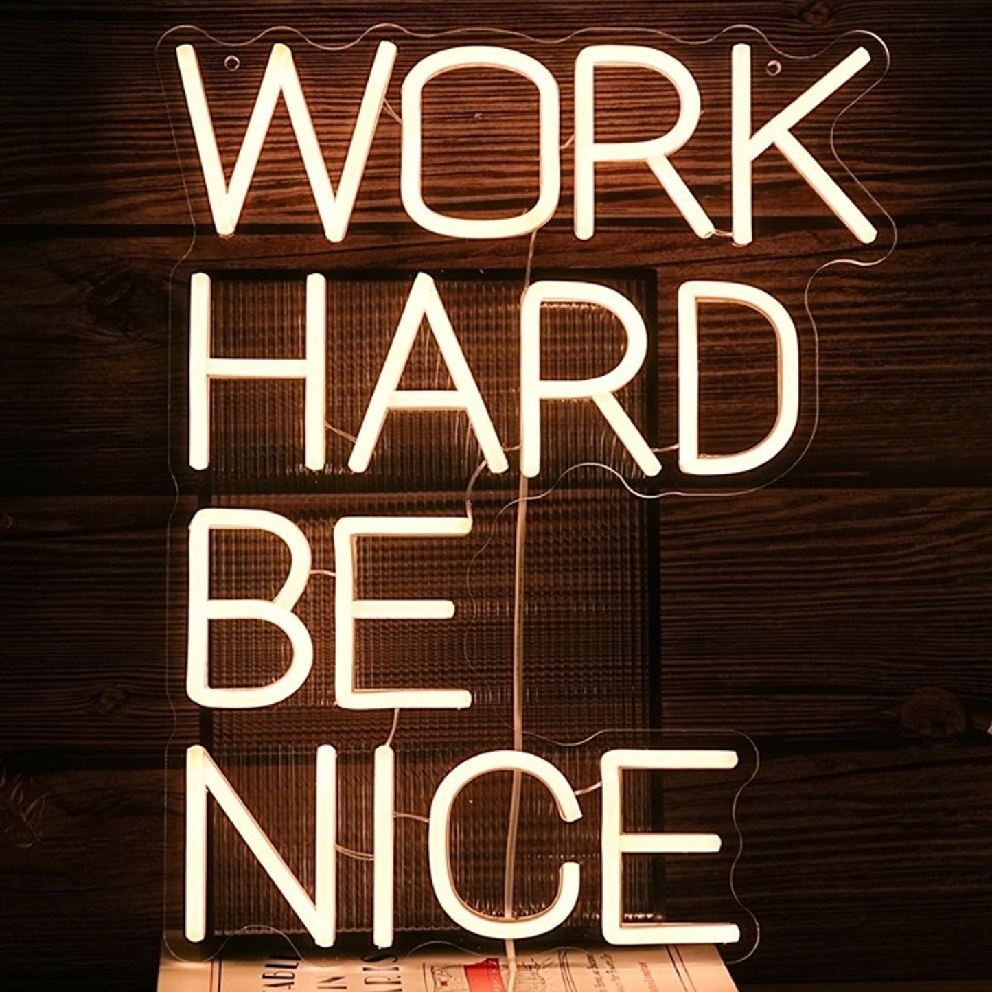 Warm Bright “Work Hard Be Nice” LED Night Light Room Wall Decoration