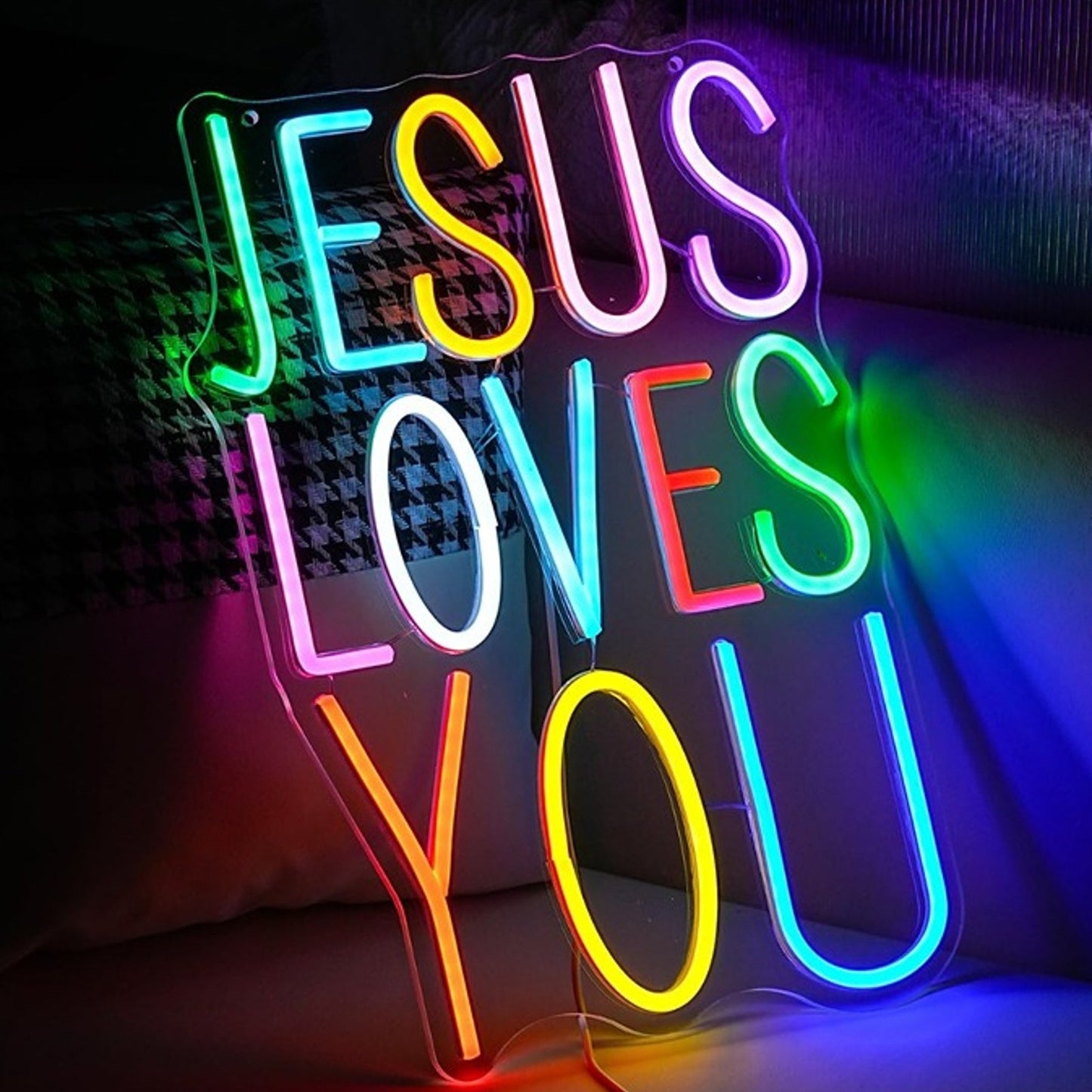 Fun Bright Colorful “Jesus Loves You” LED Night Light Room Wall Decoration