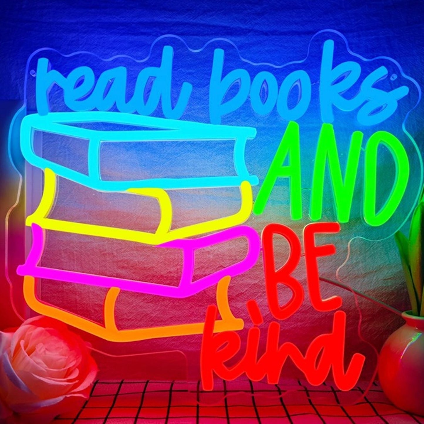 Lovely Bright Colorful “Read Books & Be Kind” LED Night Light Room Wall Decor