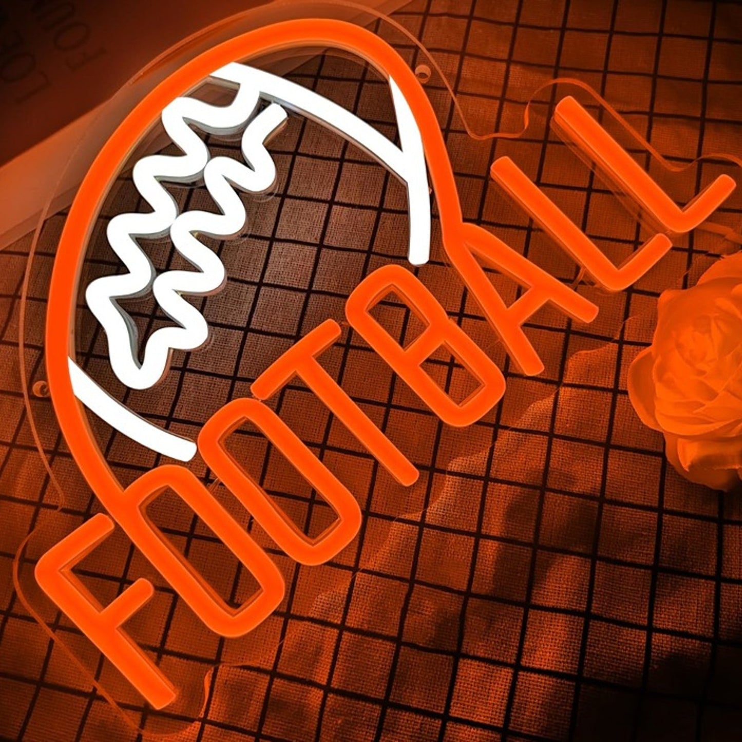 Vivid Bright Orange / White Football LED Night Light NFL Sport Wall Decoration