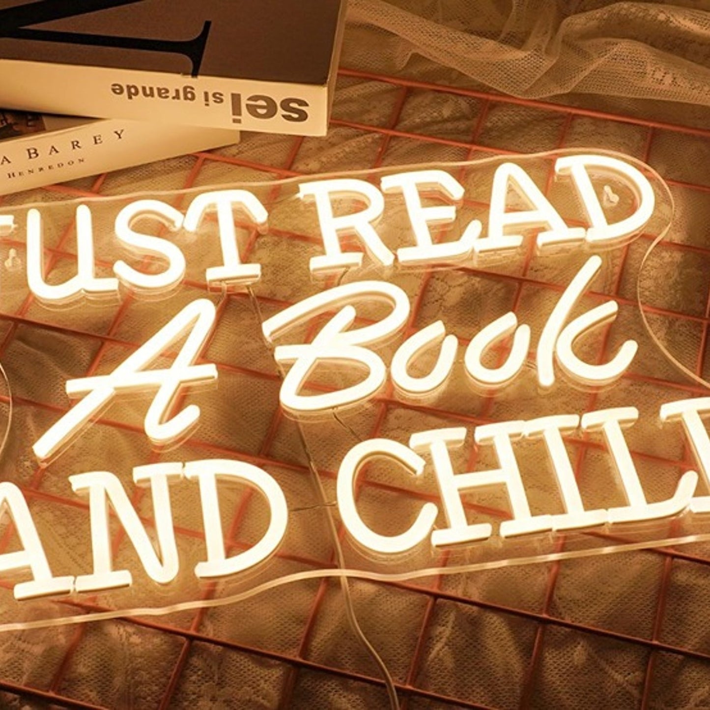 Fun Warm Bright “Just Read a Book and Chill” LED Night Light Room Wall Decor