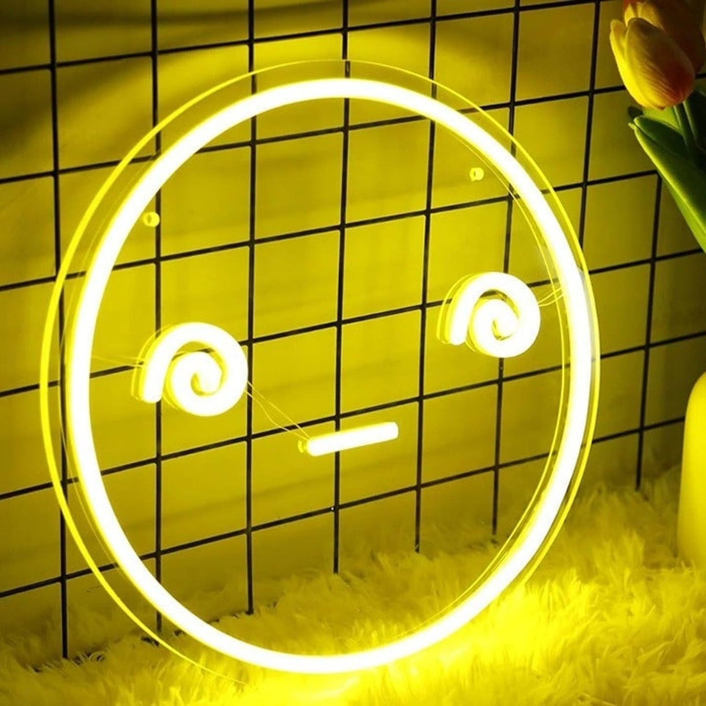 Fun Vivid Bright Confused Smiley Face LED Night Light Room Wall Decor