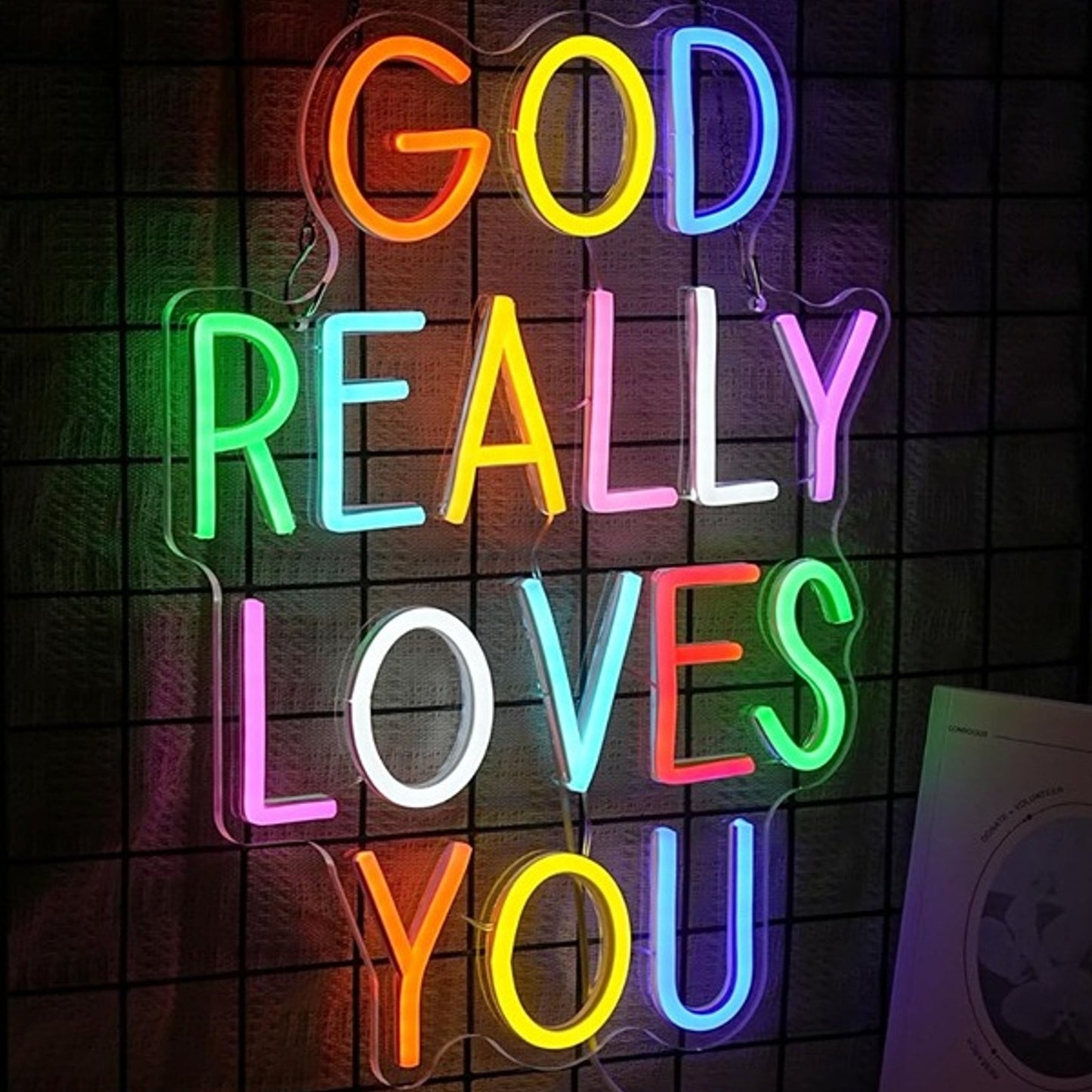 Lovely Bright Rainbow “God Really Loves You” LED Night Light Room Wall Decor