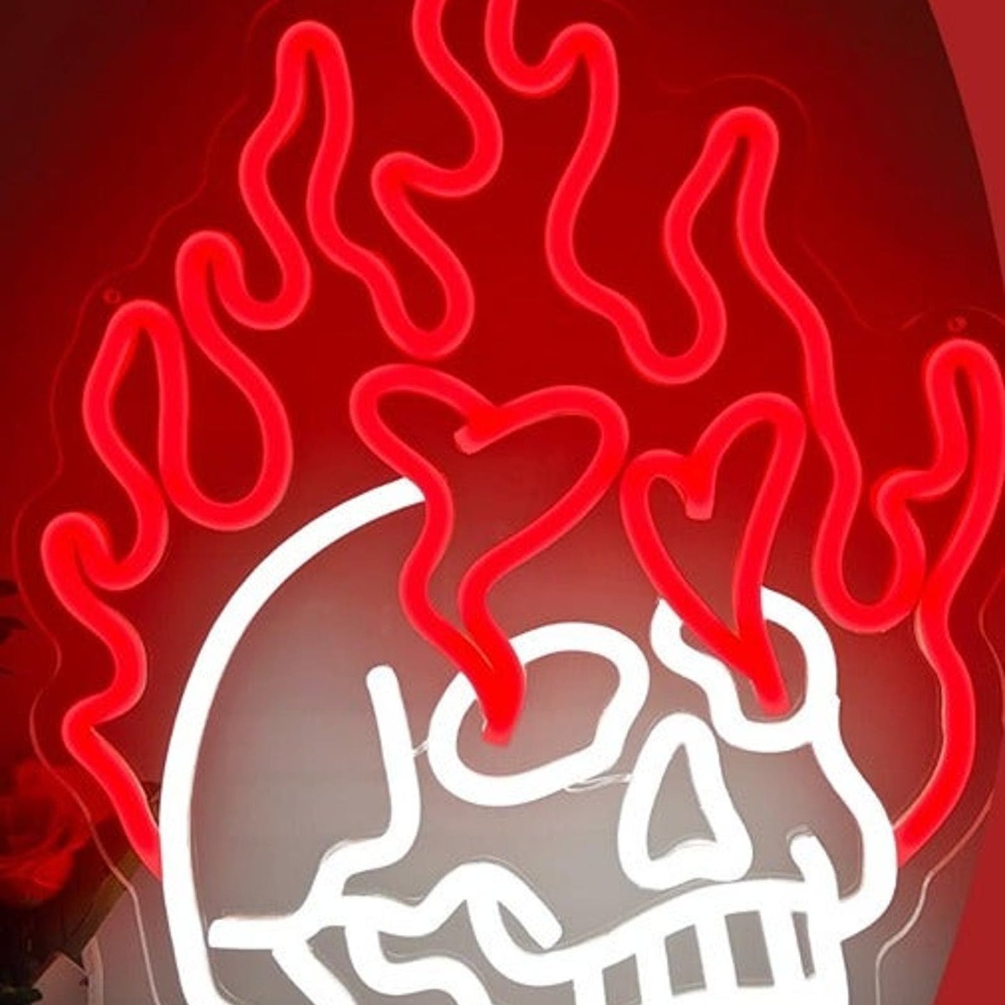 Lovely Bright Red Fire Skull Heart LED Night Light Rom Wall Decor