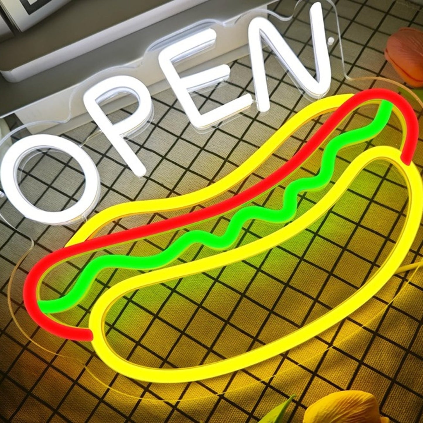 Vivid Bright Tasty “Open” Hotdog LED Night Light Room Wall Decoration