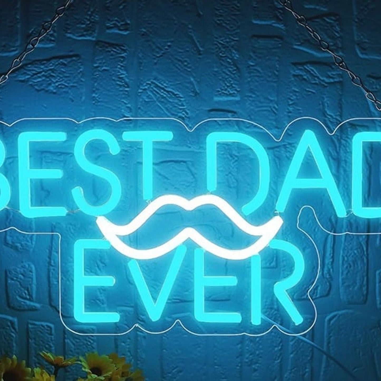 Lovely Bright Blue “Best Dad Ever” Mustache LED Night Light Father’s Day Decor