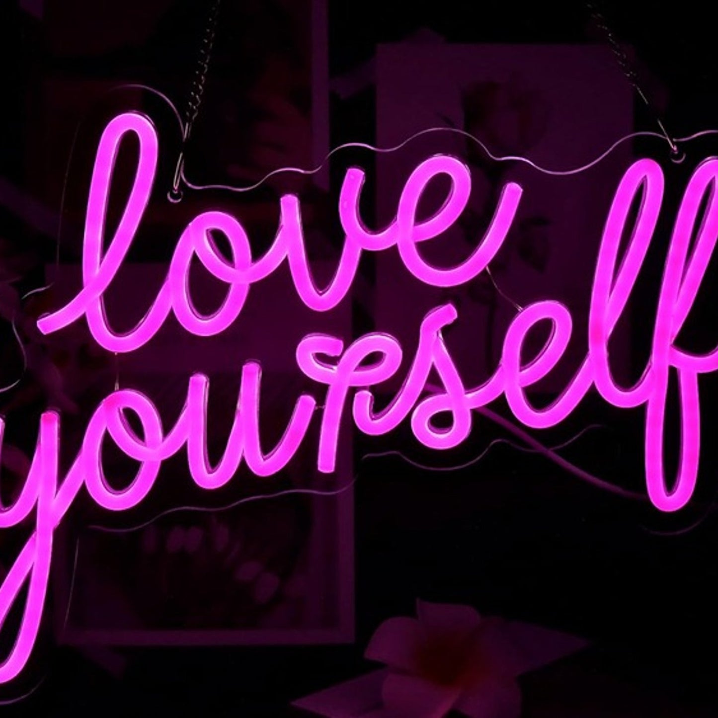 Lovely Bright Simple Pink “Love Yourself” LED Night Light Room Wall Decoration
