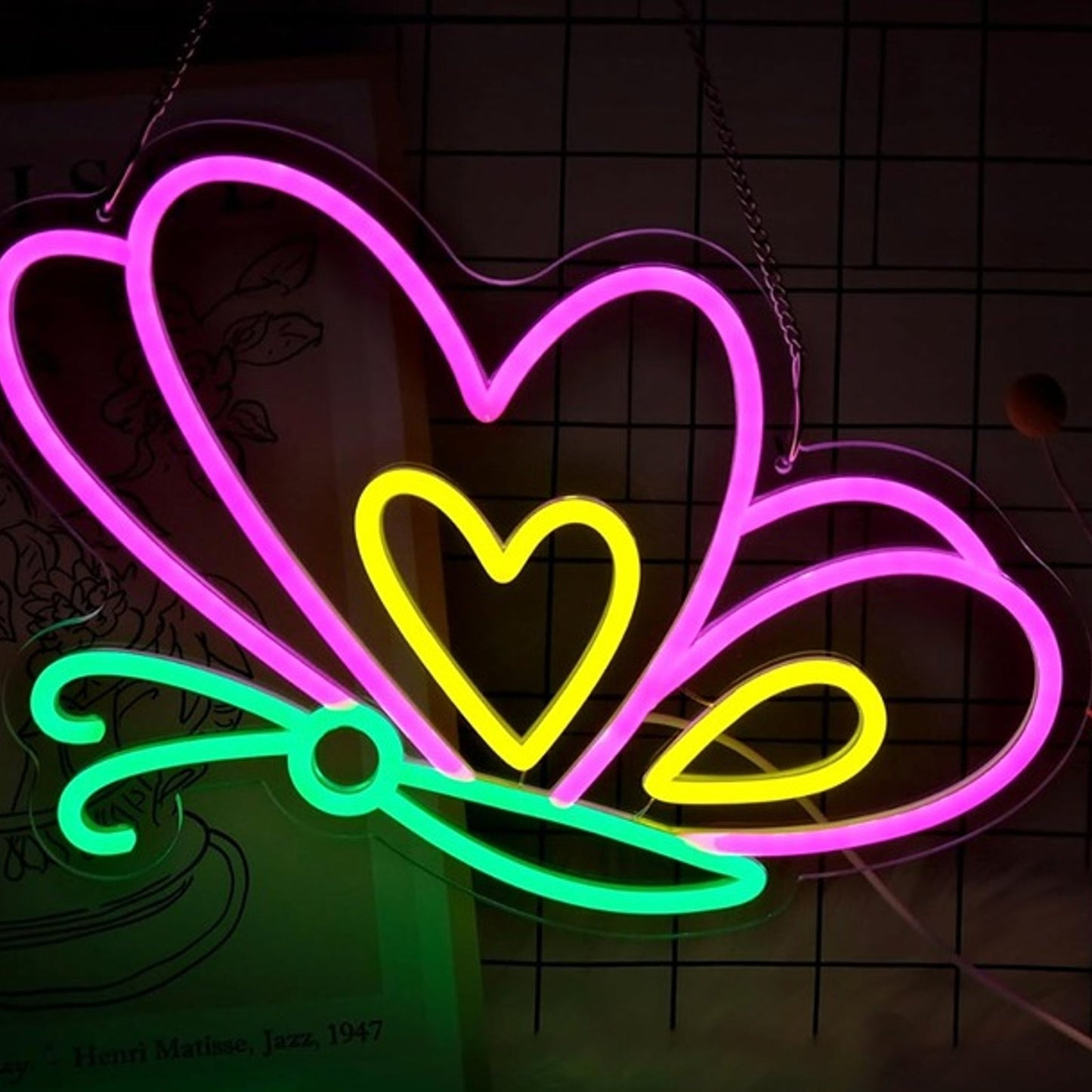 Lovely Bright Colorful Heart Wing Butterfly LED Night Light Room Wall Decoration