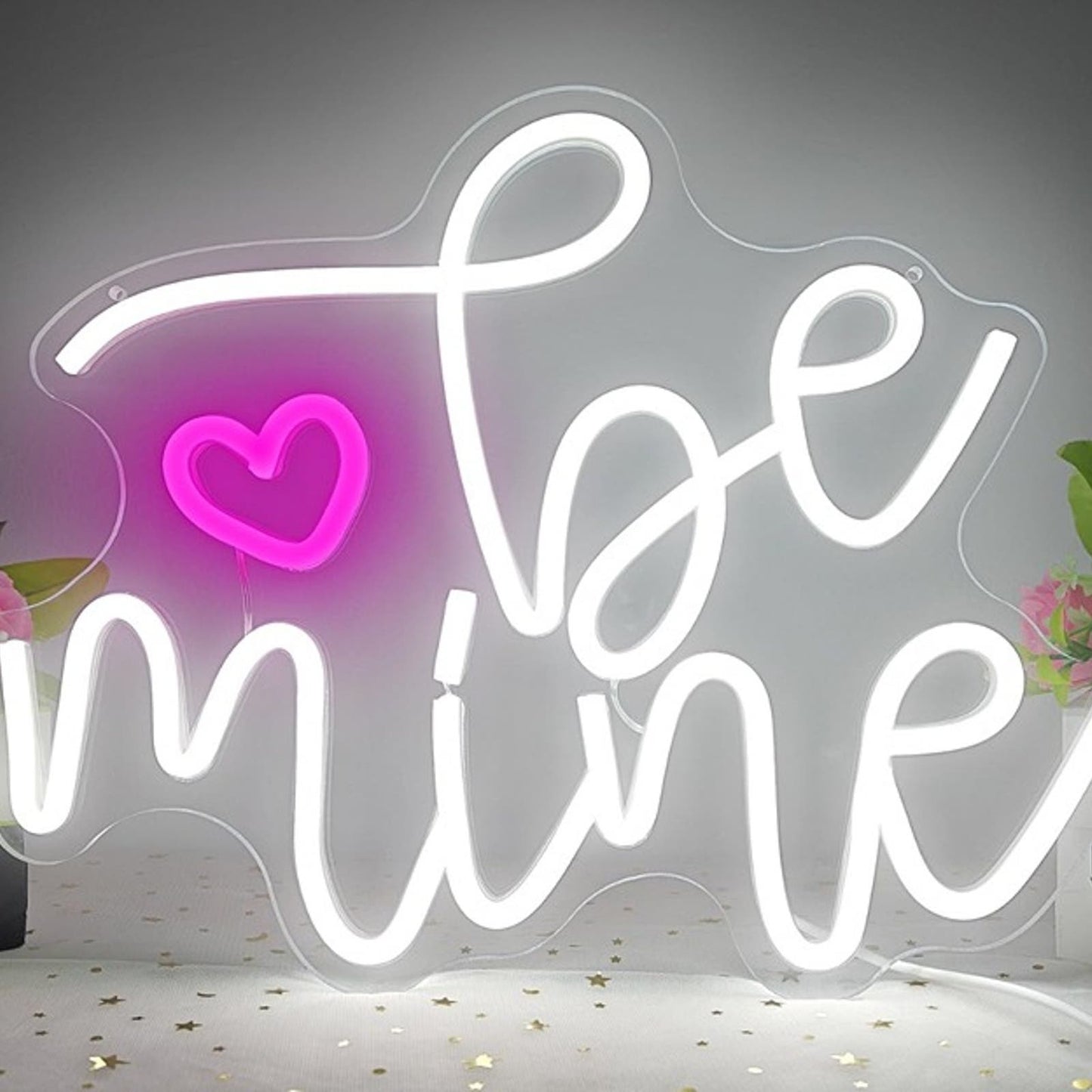 Lovely Bright White “Be Mine” Pink Heart LED Night Light Room Wall Decor