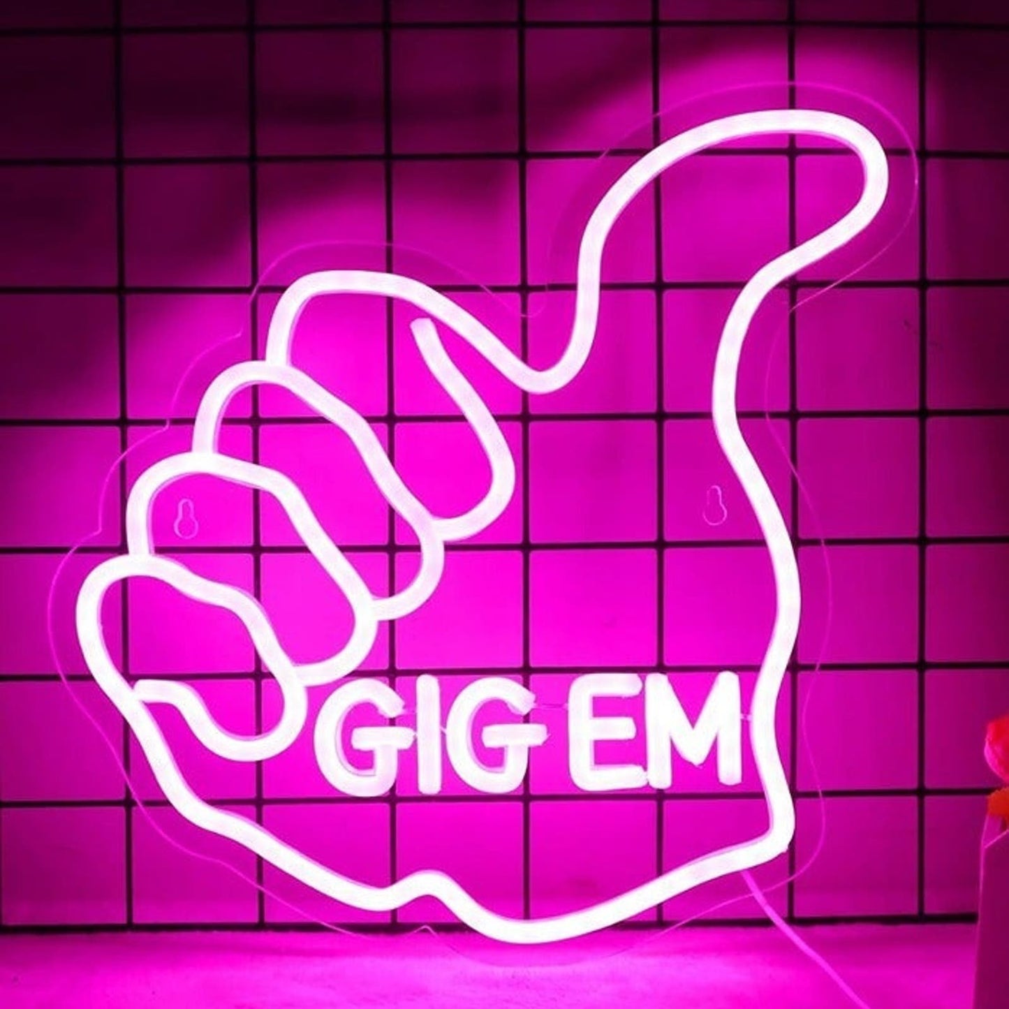 Vivid Bright Pink Thumbs Up “Gig em” LED Night Light Room Wall Decoration