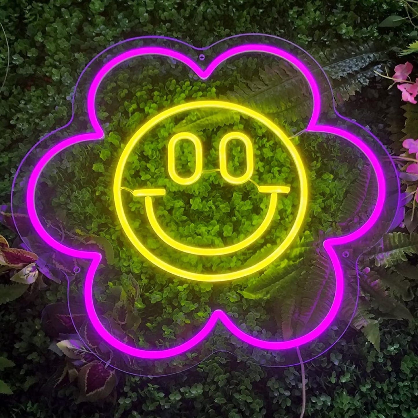 Lovely Bright Pink/Yellow Smiley Face Flower LED Night Light Room Wall Decoratio