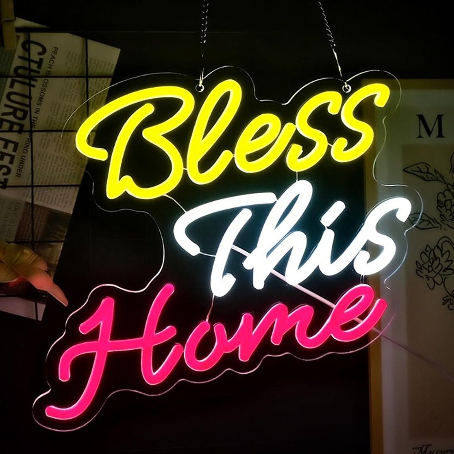Lovely Bright Colorful “Bless This Home” LED Night Light Room Wall Decoration