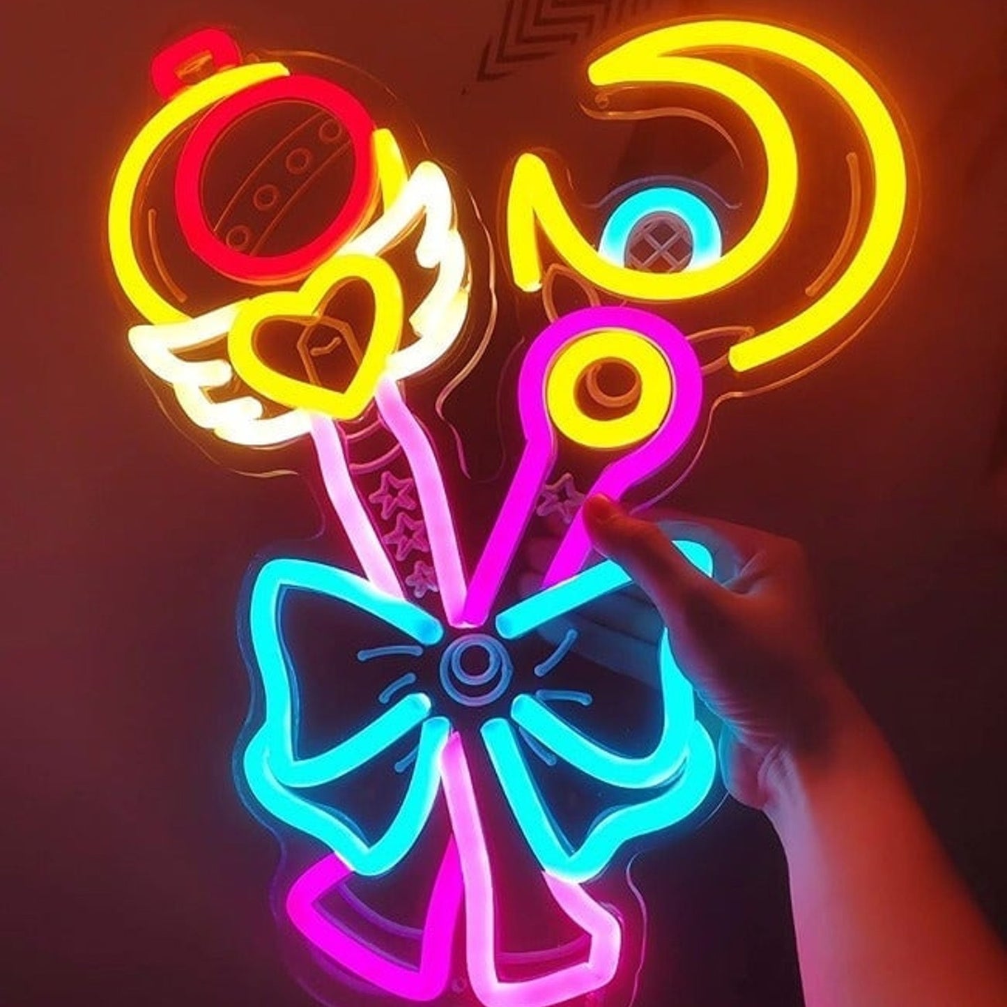 Lovely Bright Sailor Moon Magic Wands Bow LED Night Light Anime Decor