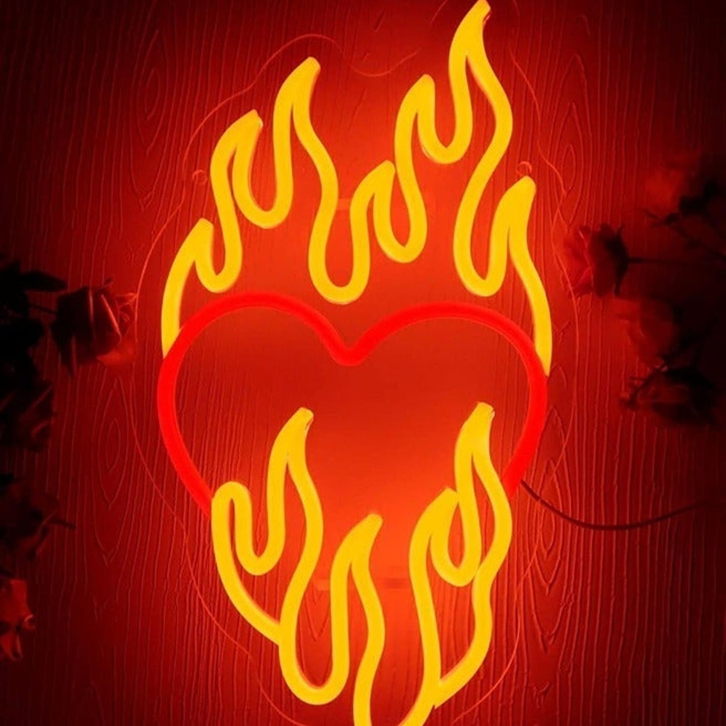Lovely Vivid Warm Bright Heart on Fire LED Night Light Room Wall Decor