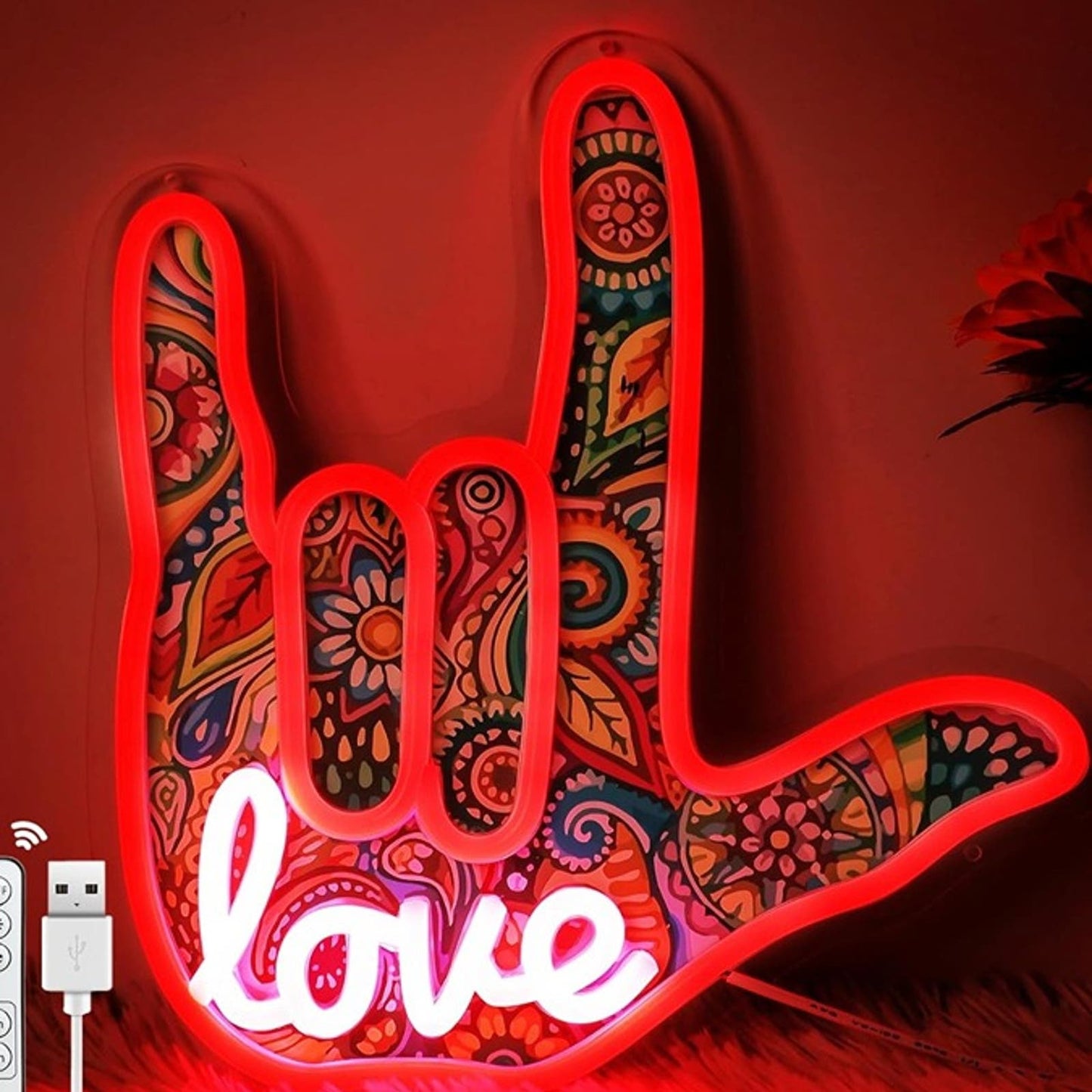 Lovely Bright Red Love Rock Hand LED Night Light Room Wall Art Decoration
