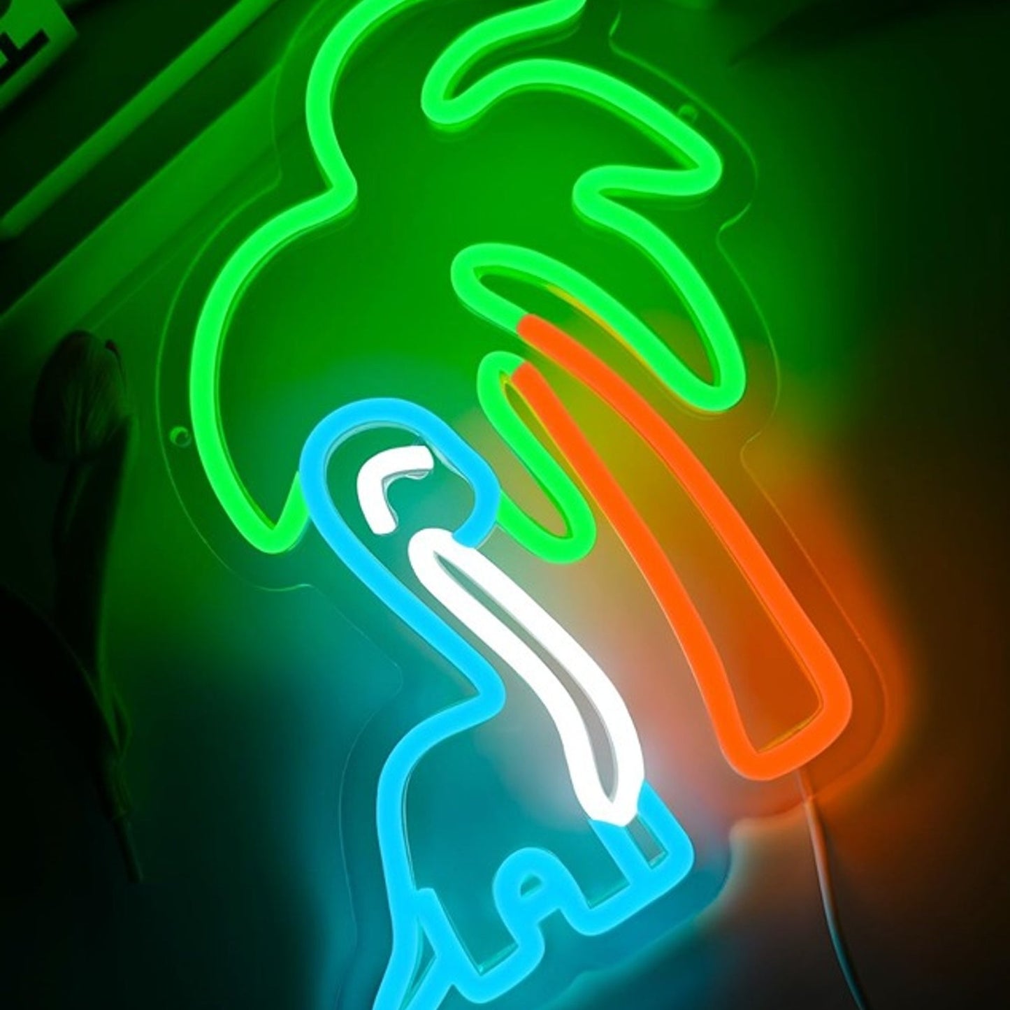 Fun Bright Blue Dinosaur Next to a Palm Tree LED Night Light Room Wall Decor