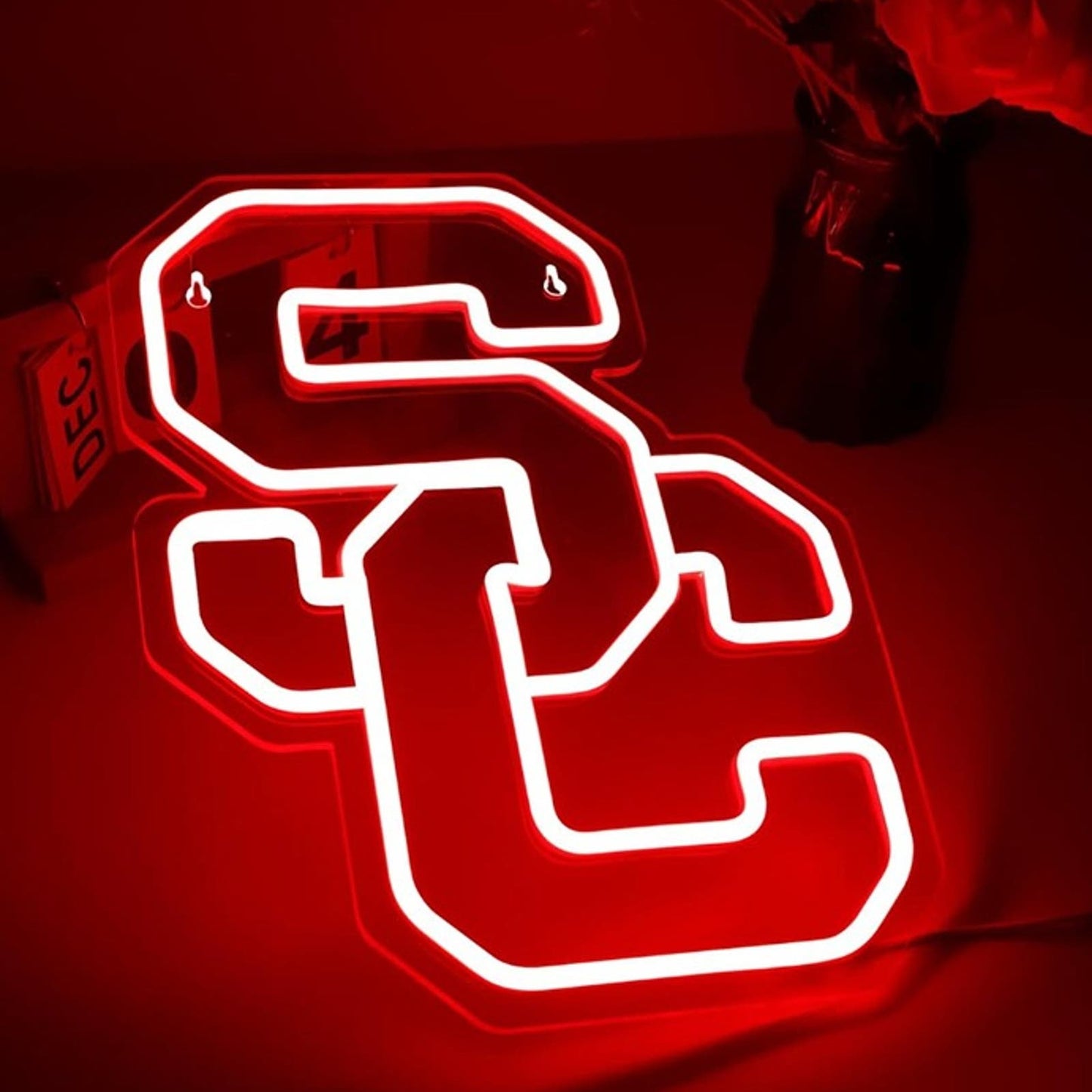 Vivid Bright Red South Carolina Trojans SC Logo LED Light University Decor