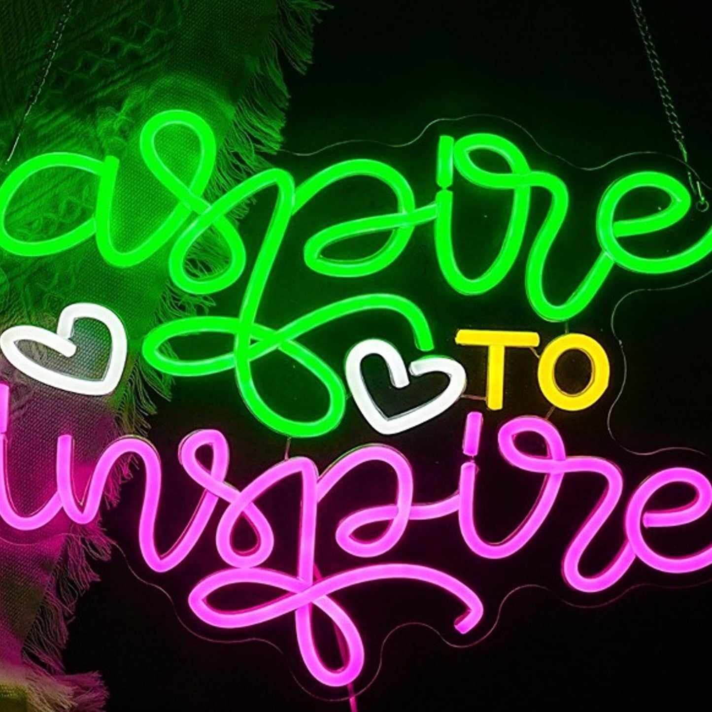 Lovely Bright Pink / Green “Aspire to Inspire” LED Night Light Room Wall Decor