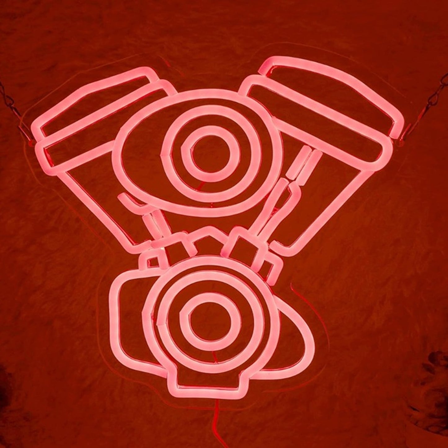 Vivid Bright Red Motorcycle Engine Block LED Light Garage Mechanic Wall Decor
