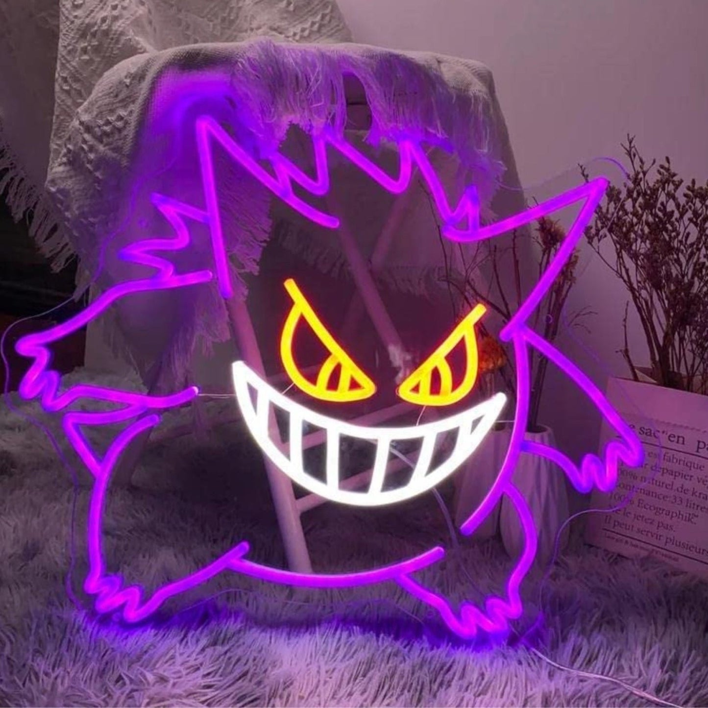 Fun Bright Crazy Purple Gengar Pokemon LED Night Light Game Room Wall Decoration