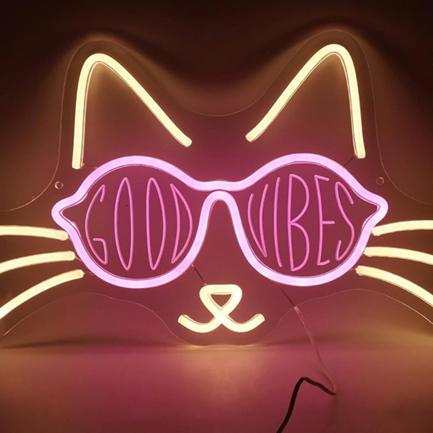 Fun Bright Cool Good Vibes Kitty Cat LED Night Light Room Wall Decoration