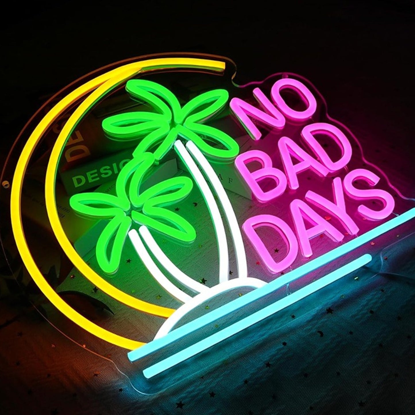 Lovely Bright Moon Island “No Bad Days” LED Night Light Room Wall Decoration