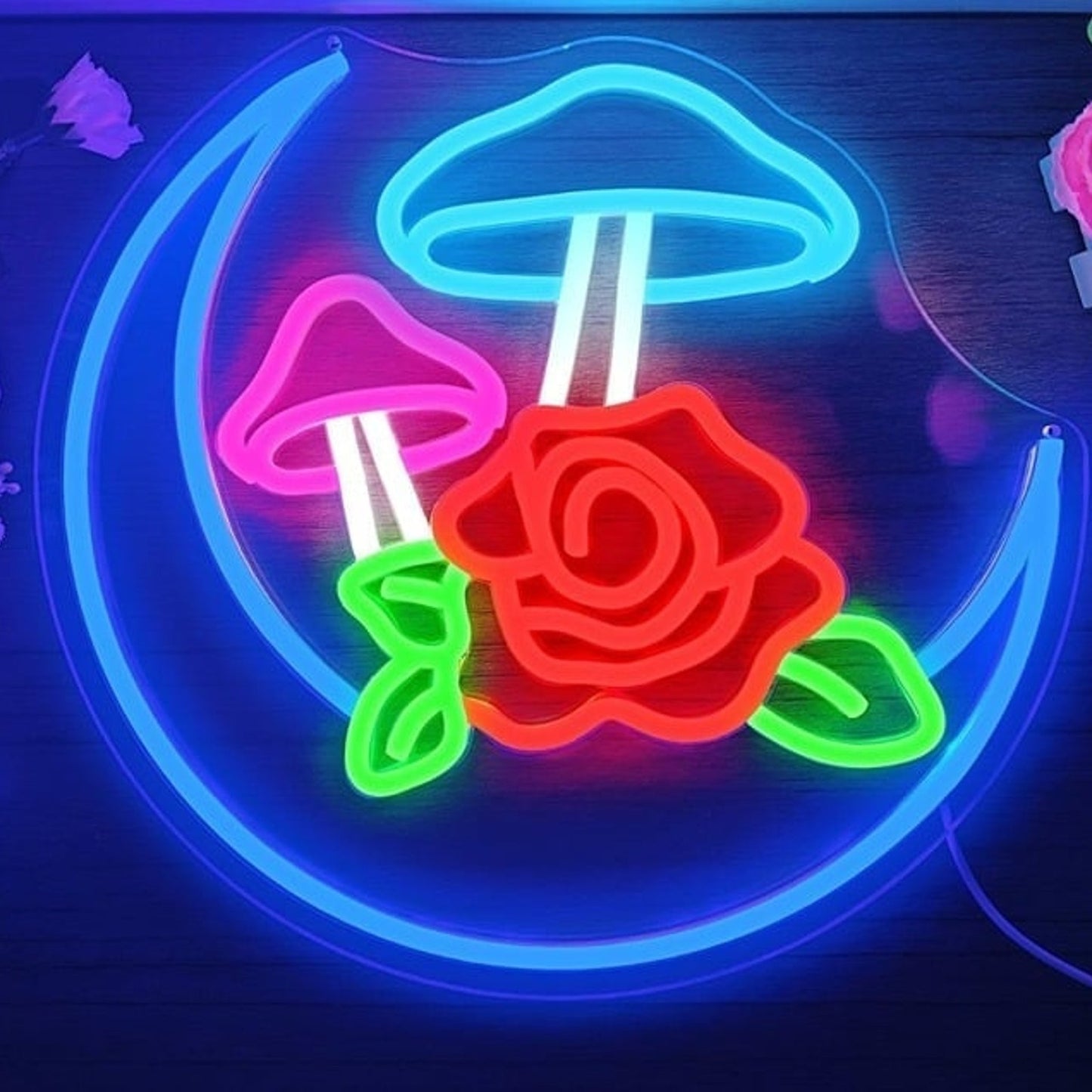 Lovely Bright Blue Moon Rose Mushroom LED Night Light Room Wall Decor