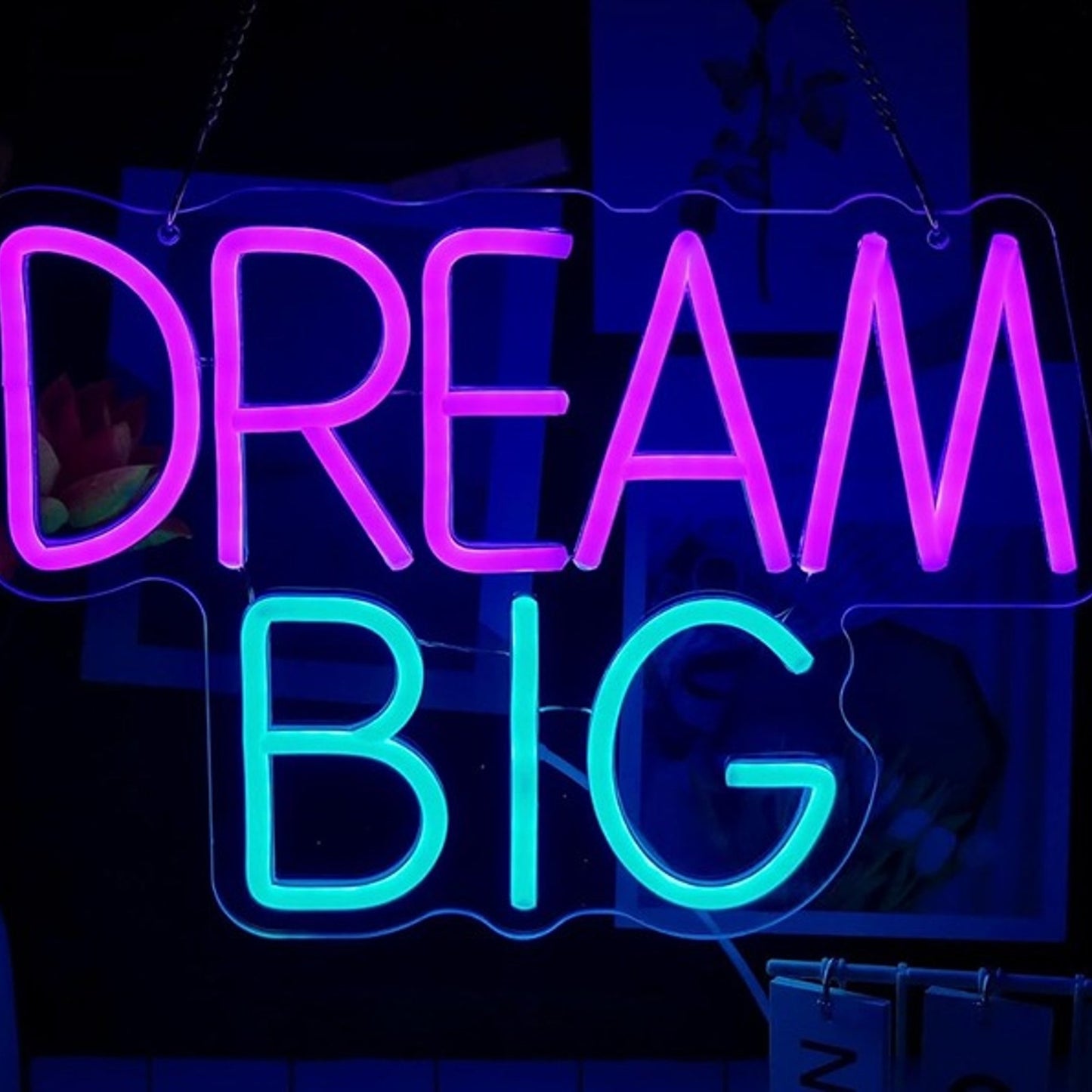 Positive Bright Purple / Blue “Dream Big” Night Light Room Wall Motivation Decor