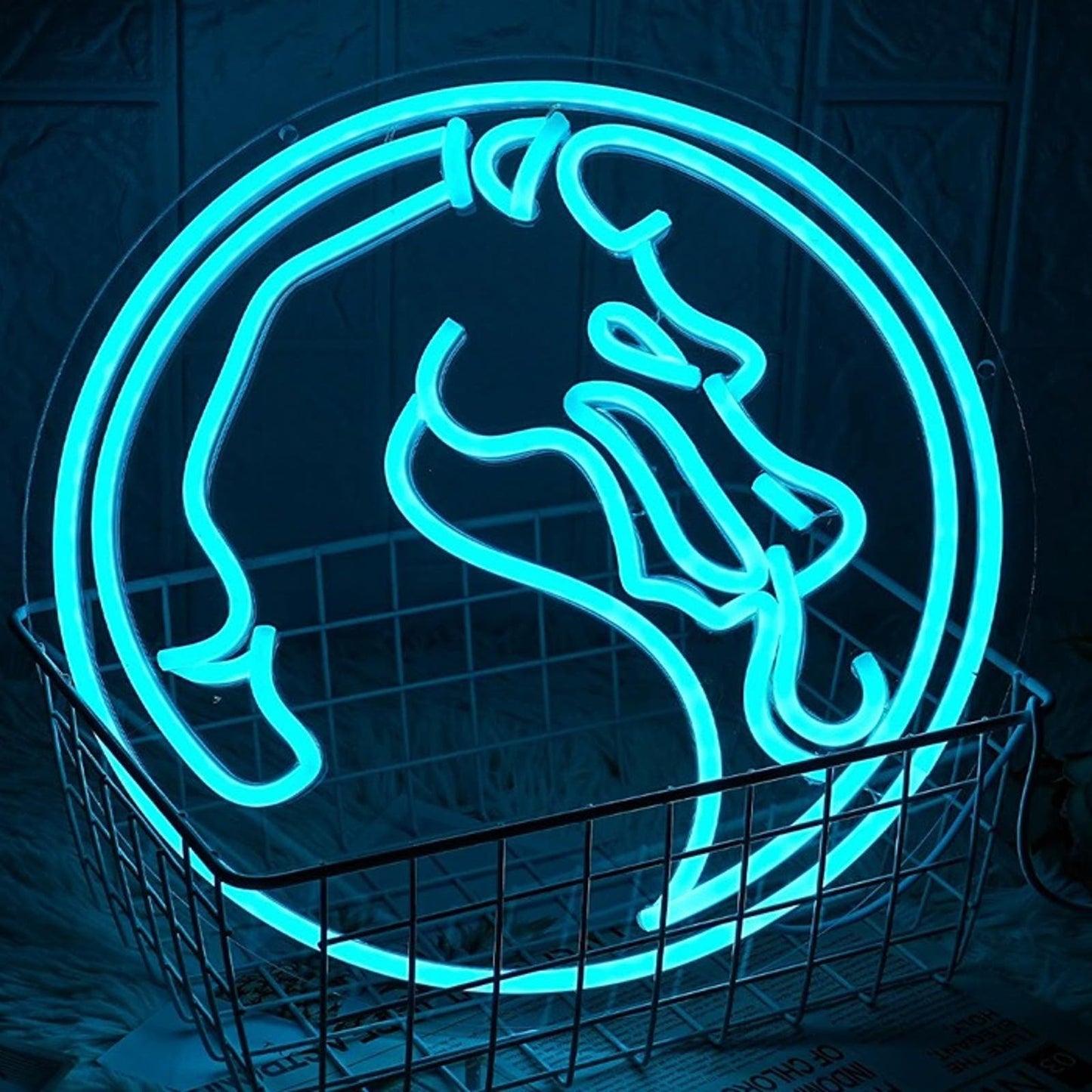 Fun Vivid Bright Blue Mortal Kombat Dragon Logo LED Light Game Room Decor