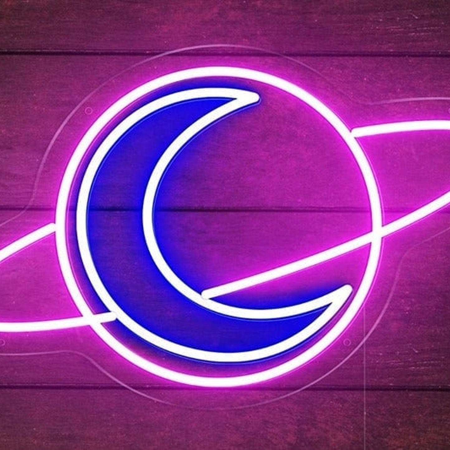 Lovely Bright Crescent Moon in Pink Planet LED Night Light Room Wall Decor