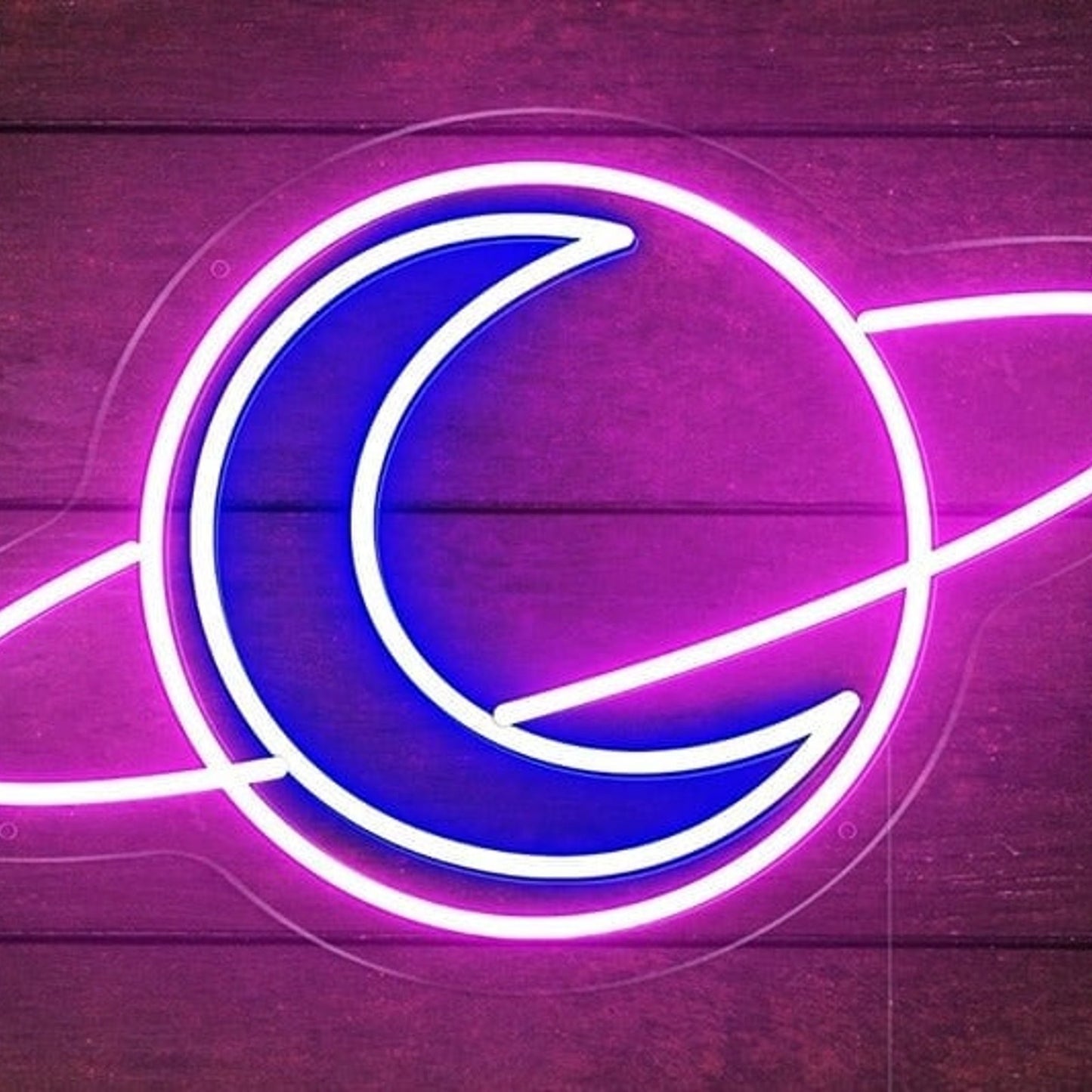 Lovely Bright Crescent Moon in Pink Planet LED Night Light Room Wall Decor