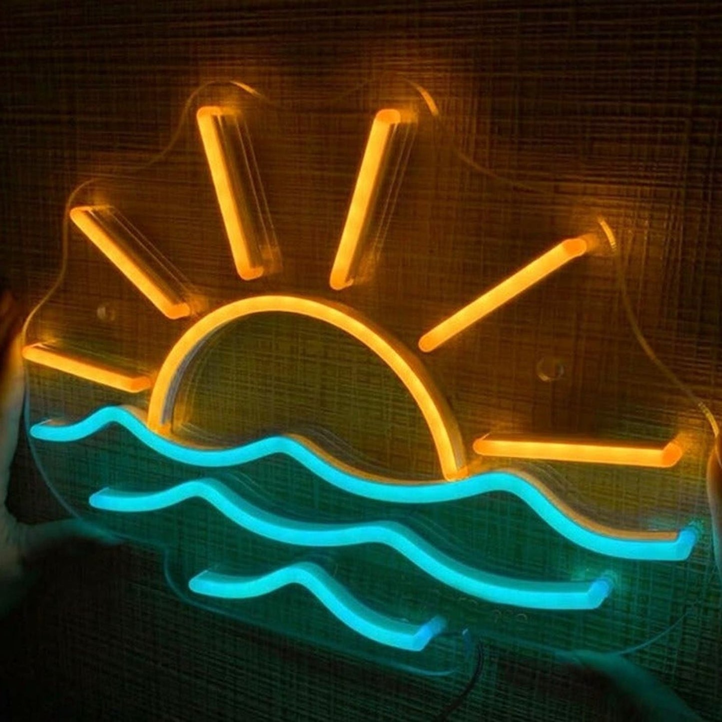 Lovely Bright Shining Sun Rise Over Ocean Waves LED Light Room Wall Decor